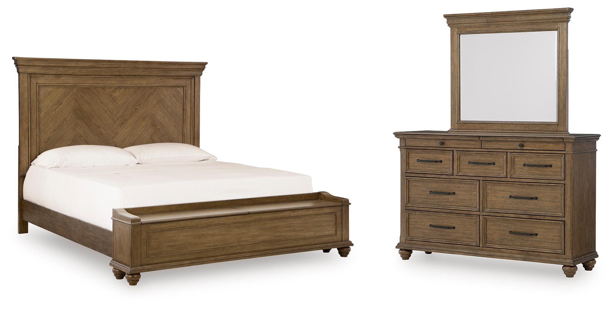 Best Deals Furniture - Ashley Furniture - Karallin Queen Panel Storage Bed, Dresser and Mirror - Queen Panel Storage Bed, Dresser and Mirror - PCB782B7