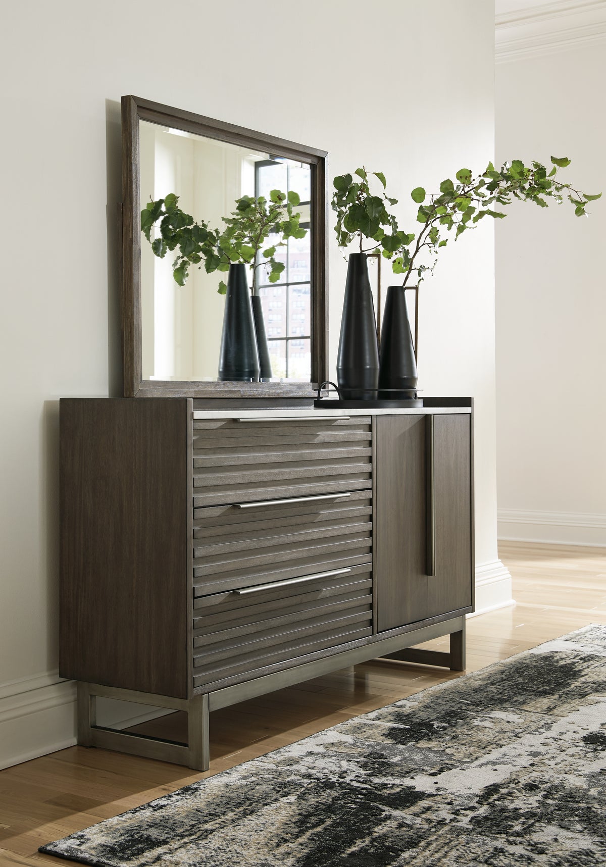 Best Deals Furniture - Ashley Furniture - Arkenton Dresser and Mirror - Dresser and Mirror / Grayish Brown - B786B1