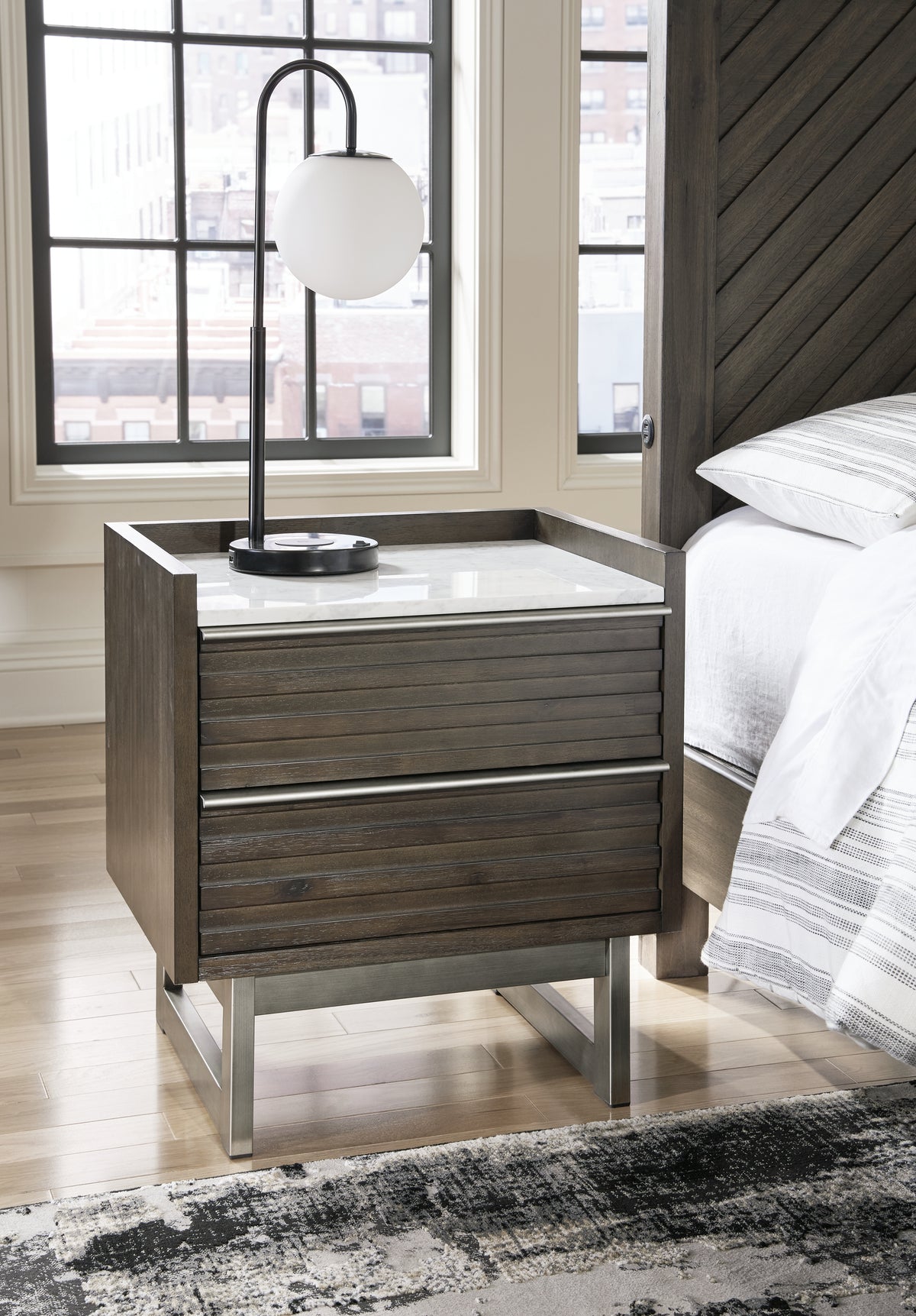 Best Deals Furniture - Ashley Furniture - Arkenton Nightstand - Two Drawer Night Stand / Grayish Brown/White - B786-92