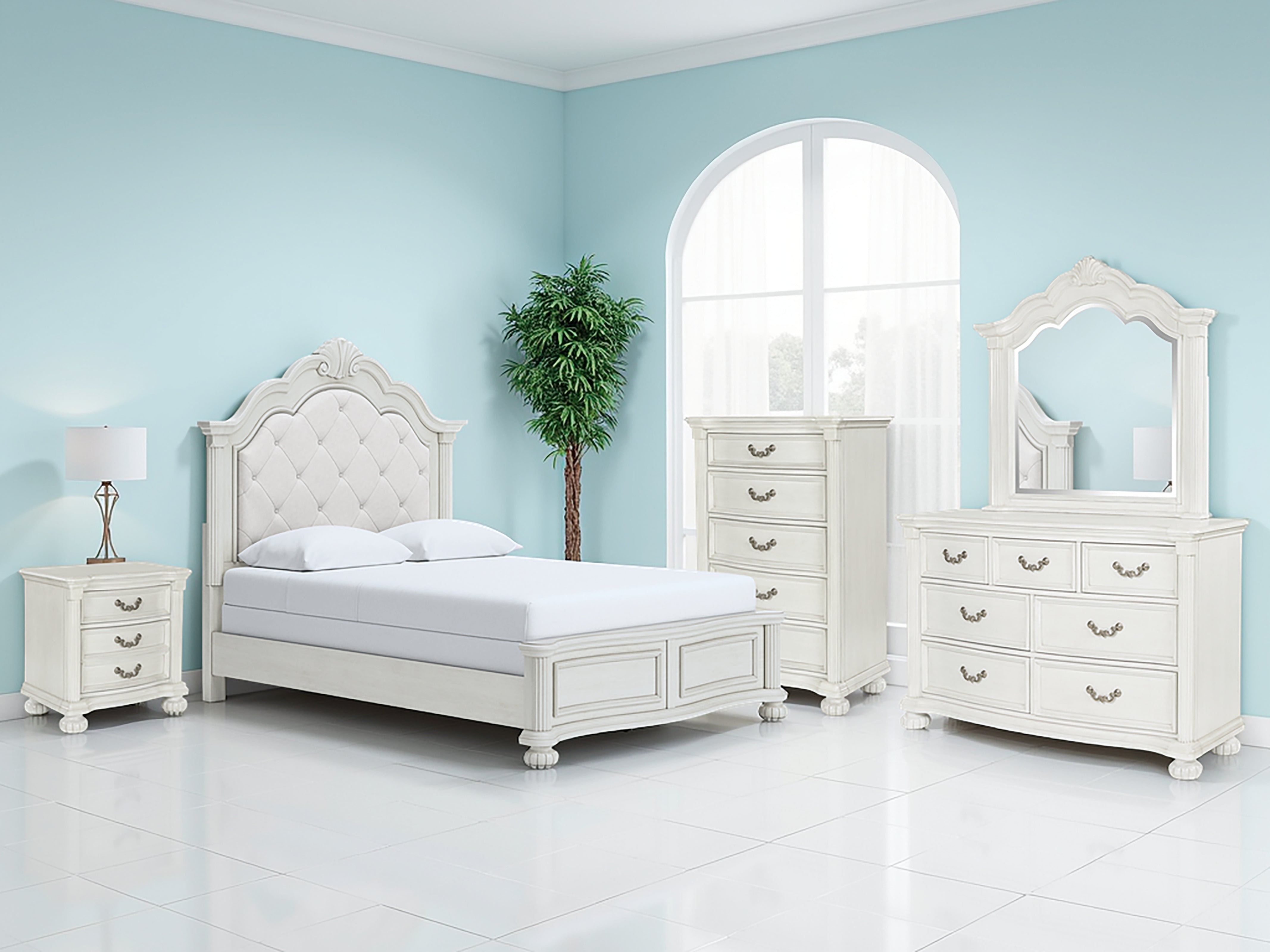 Best Deals Furniture - Ashley Furniture - Montelaine Queen Upholstered Panel Bed - Queen Upholstered Panel Bed / Antique White - B795B2
