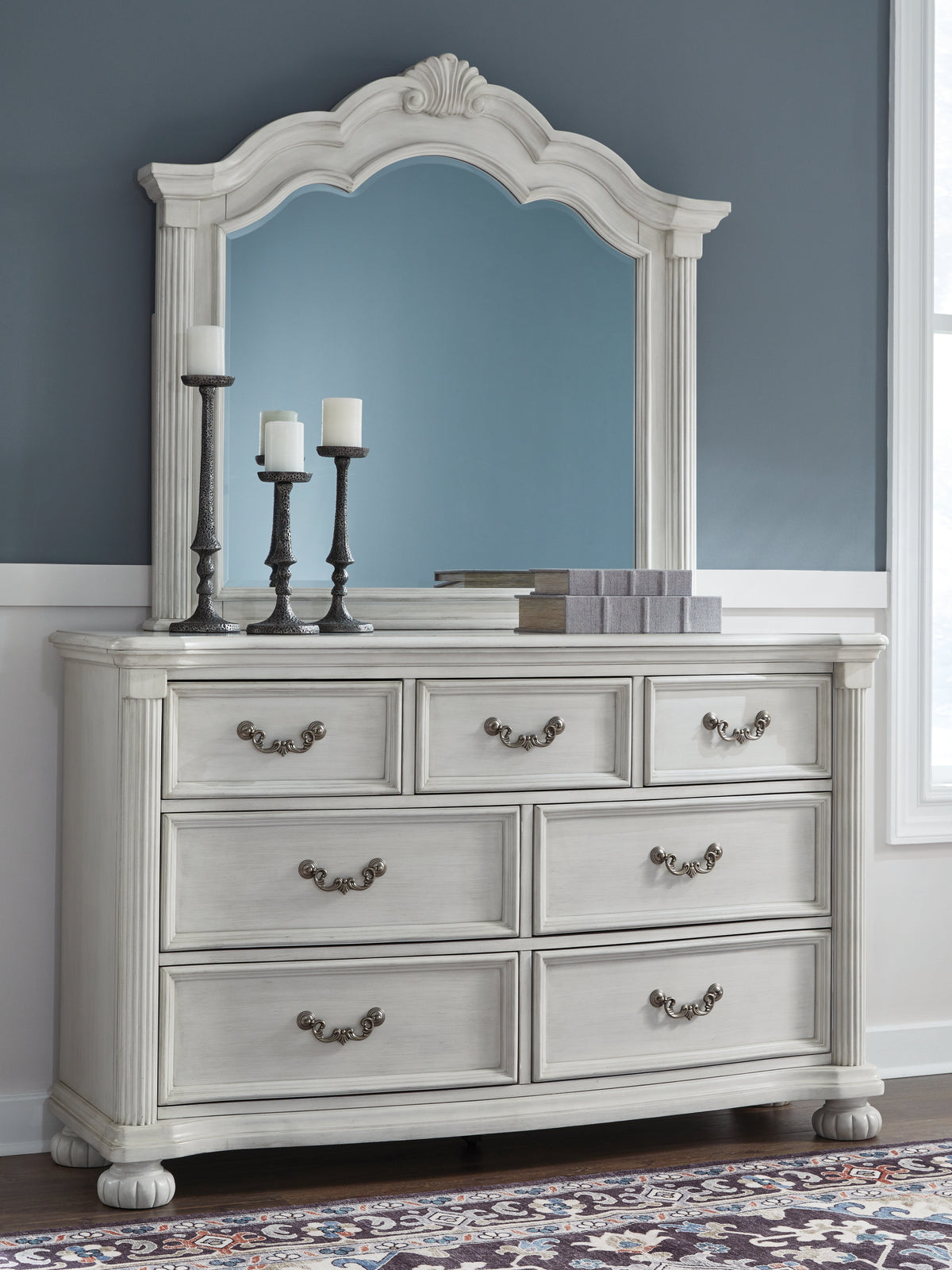 Best Deals Furniture - Ashley Furniture - Montelaine Dresser and Mirror - Dresser and Mirror / Antique White - B795B1