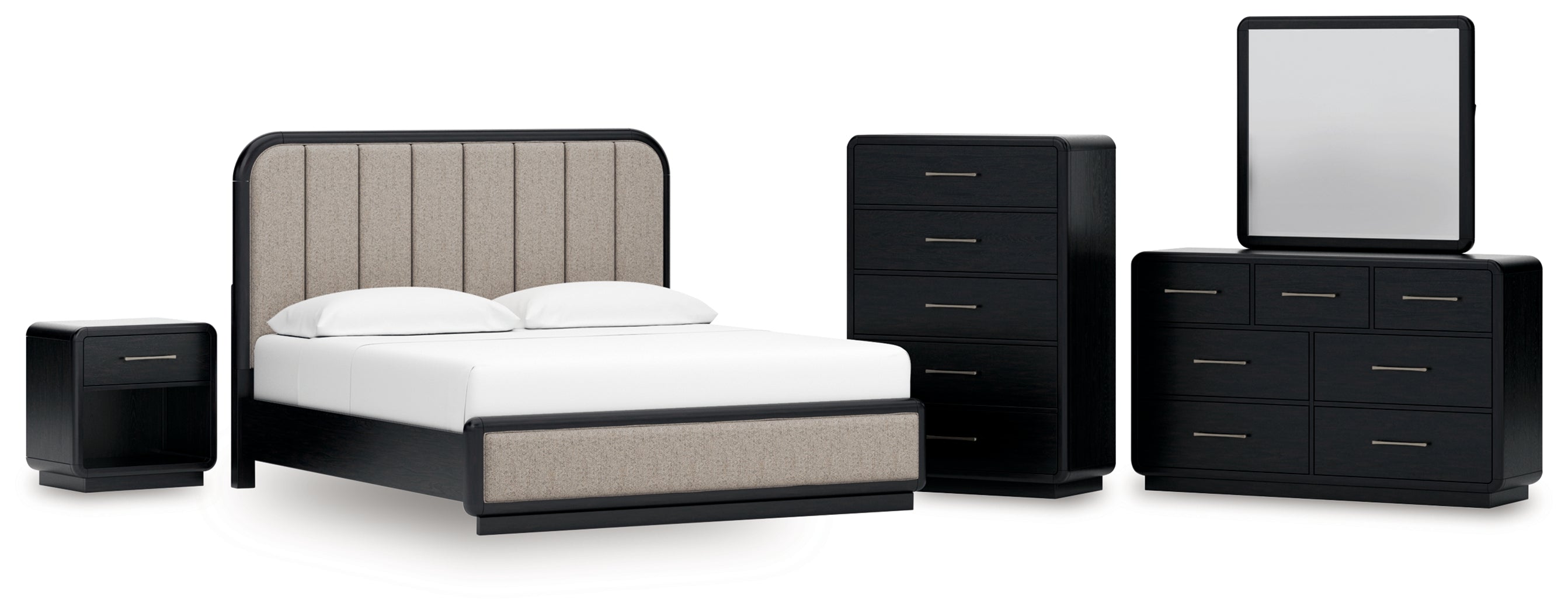 Best Deals Furniture - Ashley Furniture - Rowanbeck King Panel Bed, Dresser, Mirror, Chest and Nightstand - King Panel Bed, Dresser, Mirror, Chest and Nightstand - B821B8
