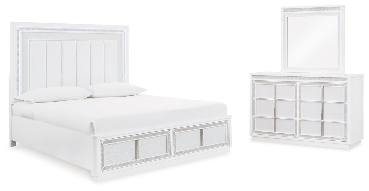 Best Deals Furniture - Ashley Furniture - Chalanna Queen Upholstered Storage Bed, Dresser and Mirror - Queen Upholstered Storage Bed, Dresser and Mirror - B822B3