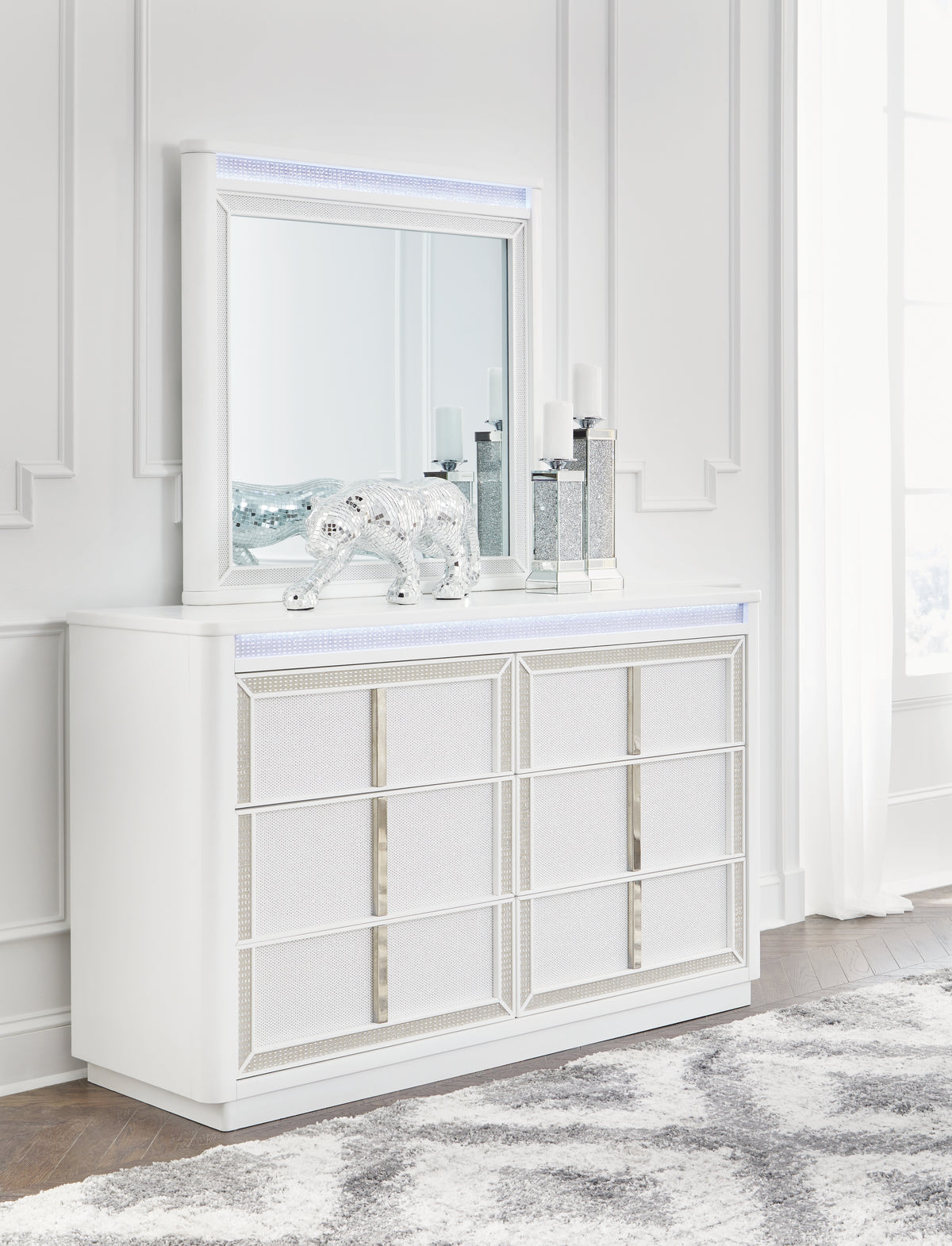Best Deals Furniture - Ashley Furniture - Chalanna Dresser and Mirror - Dresser and Mirror / White - B822B1