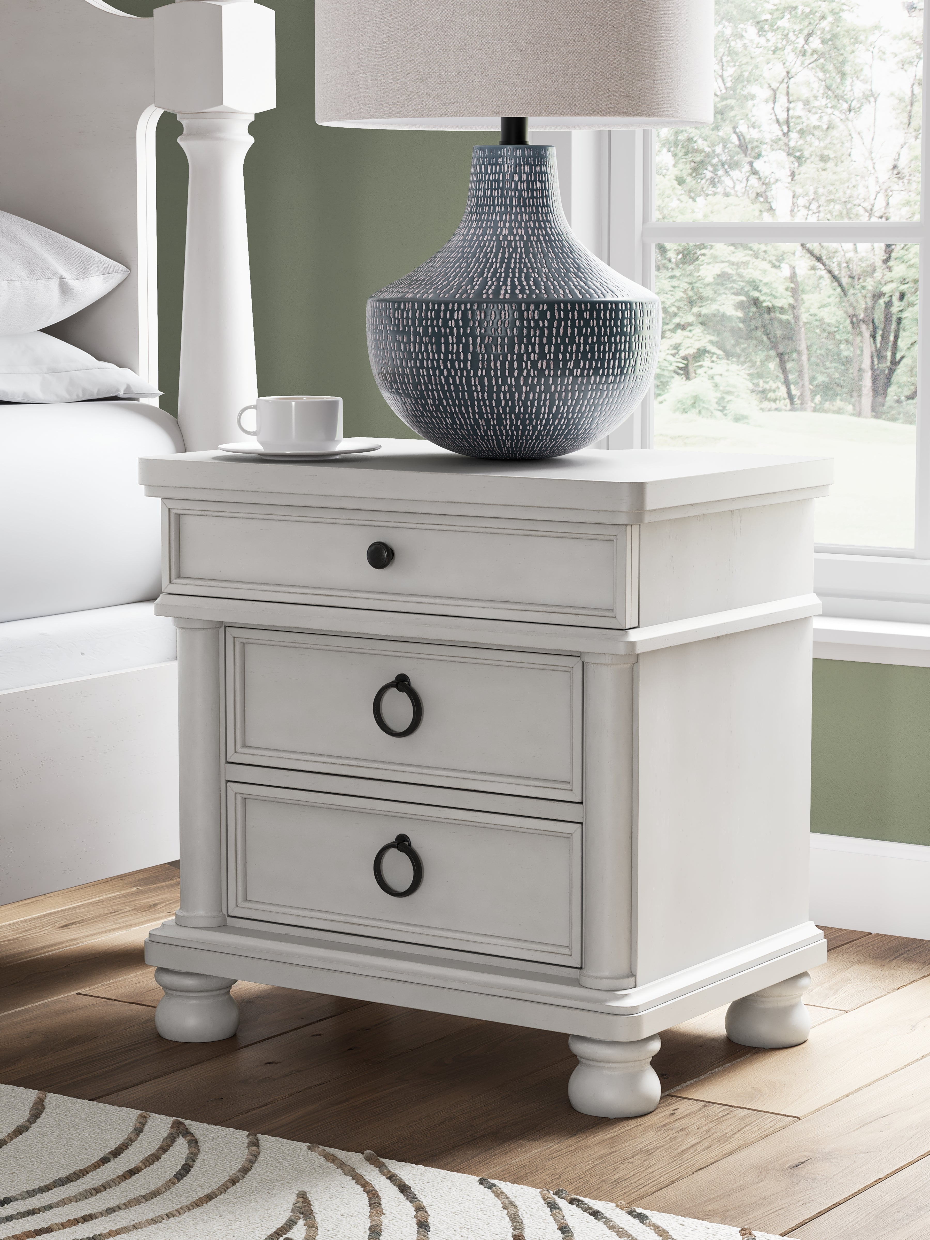 Best Deals Furniture - Ashley Furniture - Rowlenstown Nightstand - Three Drawer Night Stand / Antique White - PCB823-93
