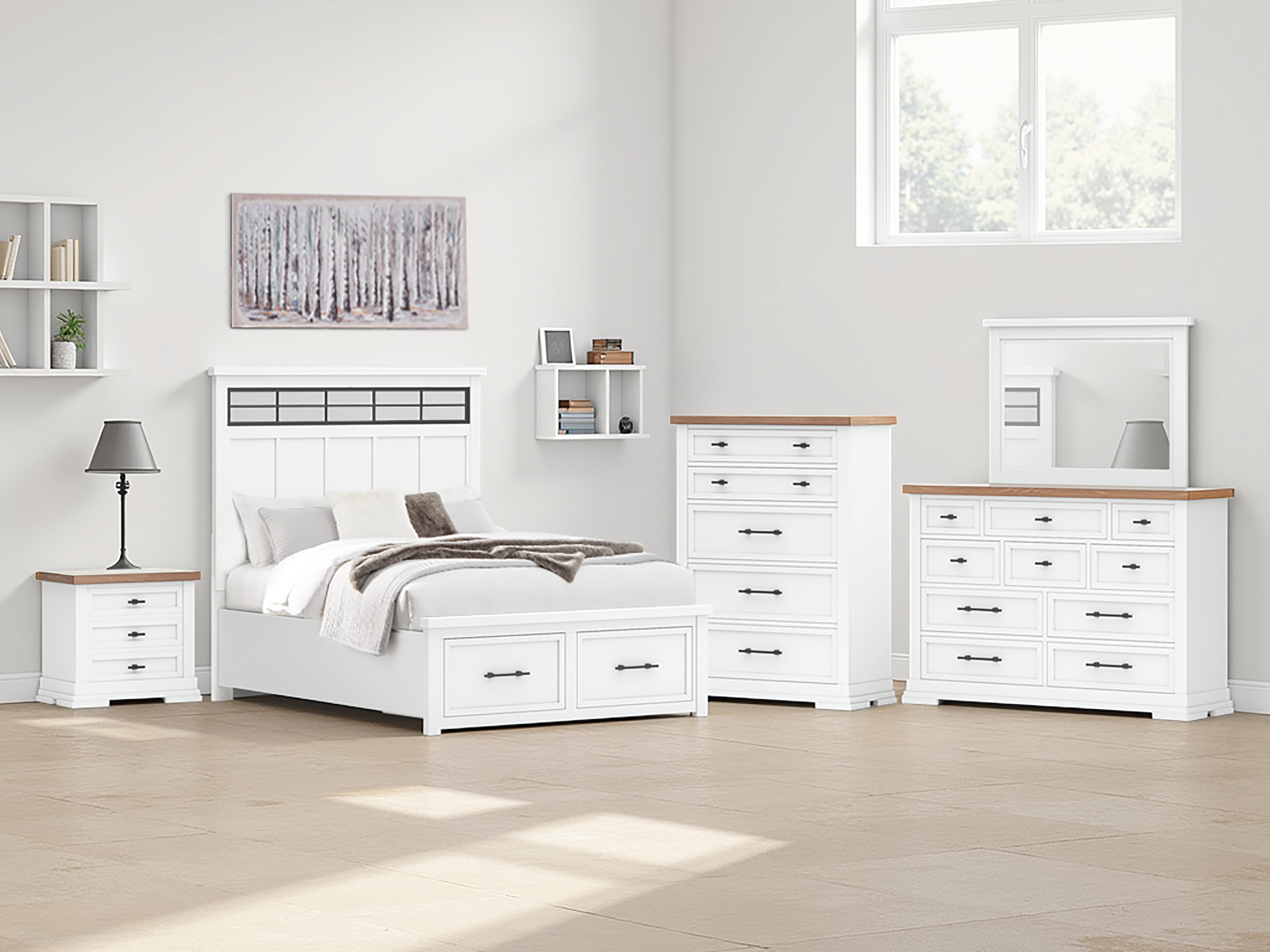 Best Deals Furniture - Ashley Furniture - Ashbryn Queen Panel Storage Bed - Queen Panel Storage Bed / White/Natural - B844B2
