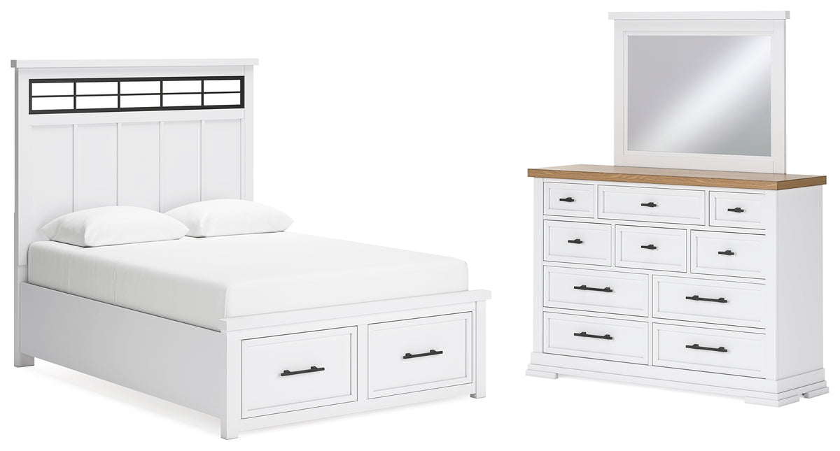 Best Deals Furniture - Ashley Furniture - Ashbryn Queen Panel Storage Bed, Dresser and Mirror - Queen Panel Storage Bed, Dresser and Mirror - B844B3