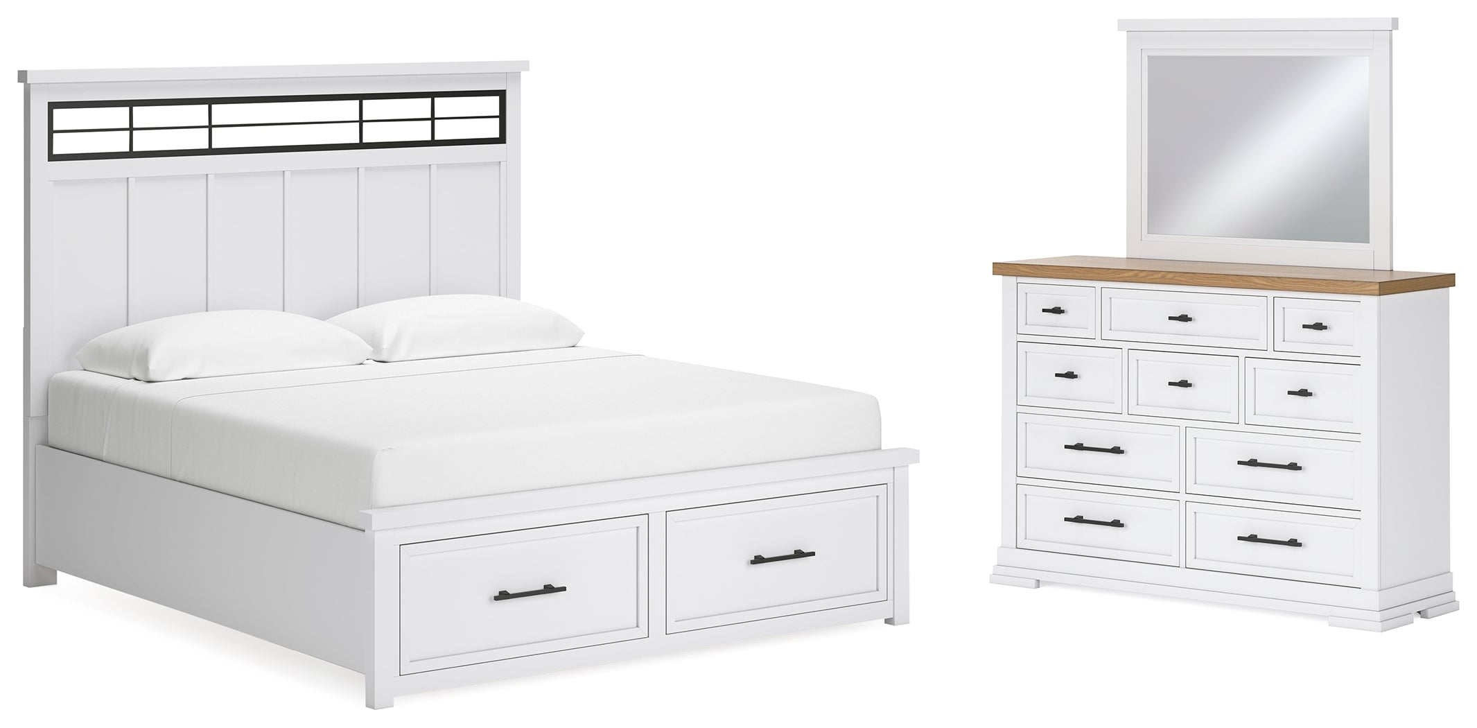 Best Deals Furniture - Ashley Furniture - Ashbryn King Panel Storage Bed, Dresser and Mirror - King Panel Storage Bed, Dresser and Mirror - B844B6