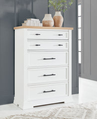 Best Deals Furniture - Ashley Furniture - Ashbryn Chest of Drawers - Five Drawer Chest / White/Natural - B844-46