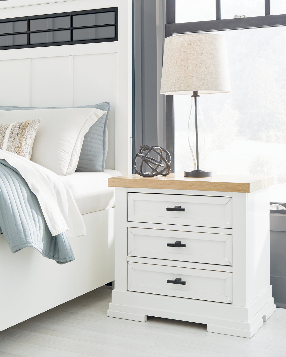 Best Deals Furniture - Ashley Furniture - Ashbryn Nightstand - Three Drawer Night Stand / White/Natural - B844-93