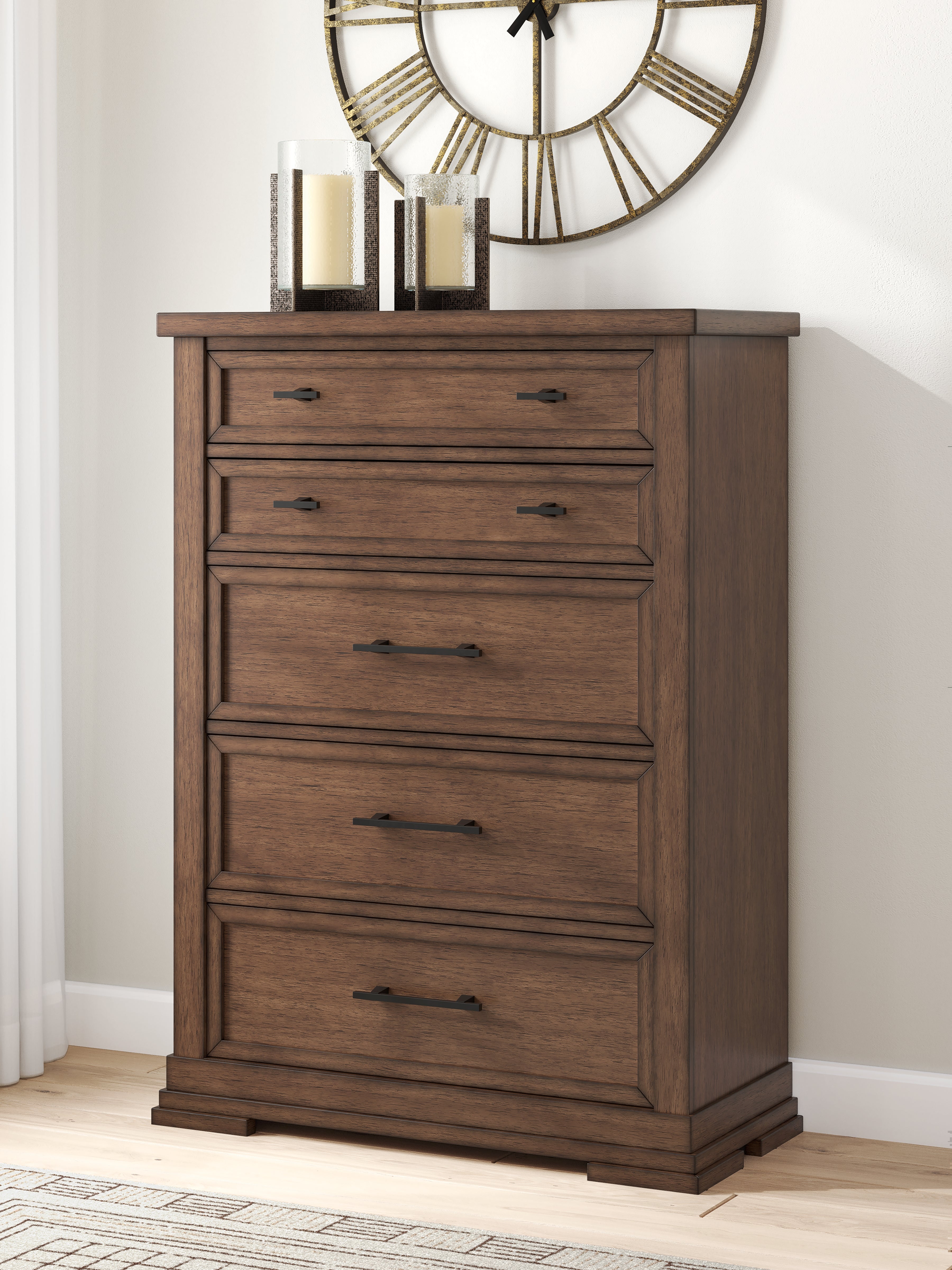 Best Deals Furniture - Ashley Furniture - Taffenbrook Chest of Drawers - Five Drawer Chest / Medium Brown - B849-46