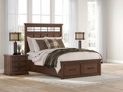 Best Deals Furniture - Ashley Furniture - Taffenbrook Queen Panel Storage Bed - Queen Panel Storage Bed / Medium Brown - B849B2