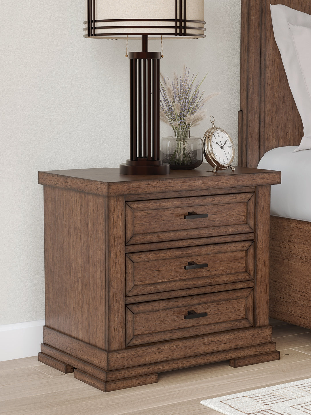 Best Deals Furniture - Ashley Furniture - Taffenbrook Nightstand - Three Drawer Night Stand / Medium Brown - B849-93