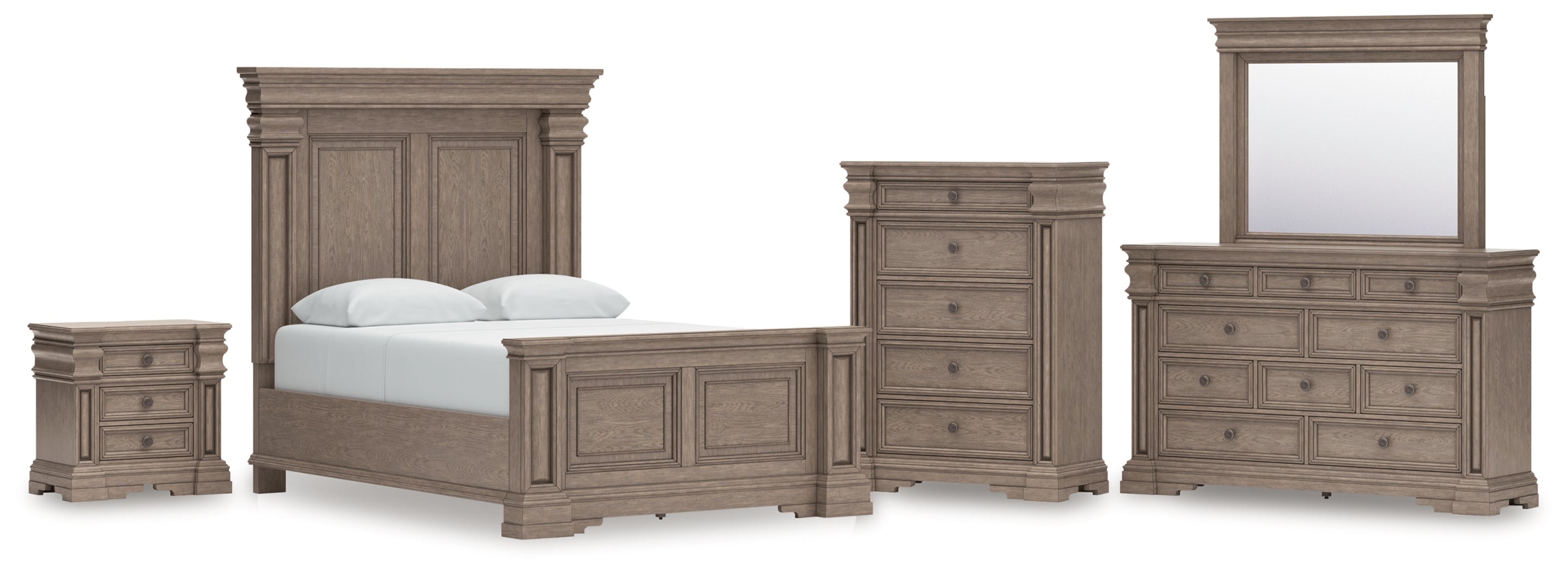 Best Deals Furniture - Ashley Furniture - Blairhurst Queen Panel Bed - Queen Panel Bed, Dresser, Mirror, Chest and Nightstand / Light Grayish Brown - B916B8