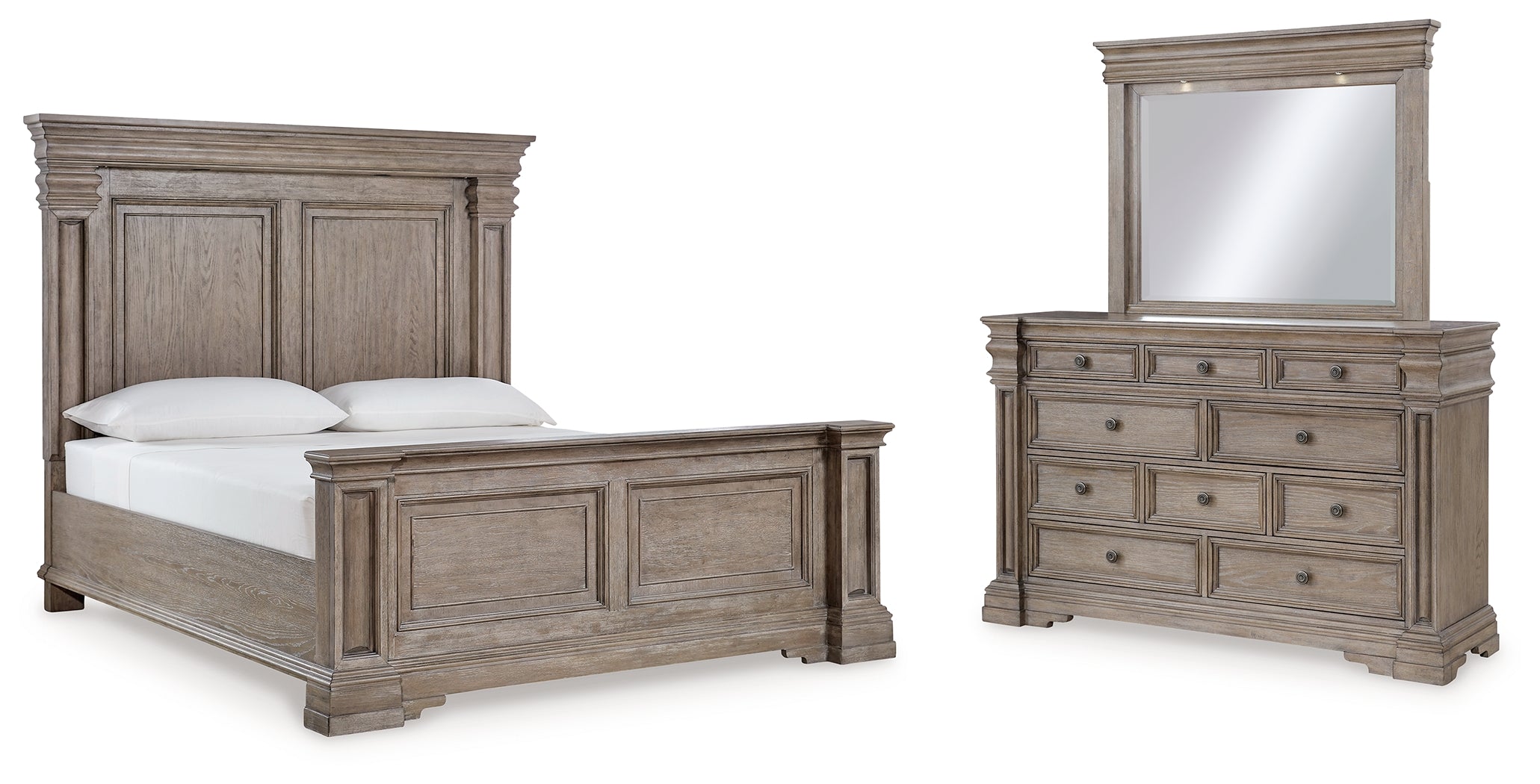 Best Deals Furniture - Ashley Furniture - Blairhurst Queen Panel Bed - Queen Panel Bed, Dresser and Mirror / Light Grayish Brown - B916B3