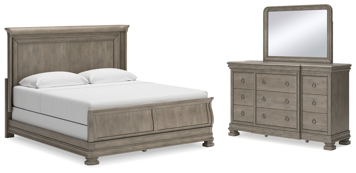 Best Deals Furniture - Ashley Furniture - Lexorne King Sleigh Bed, Dresser and Mirror - King Sleigh Bed, Dresser and Mirror - B924B8