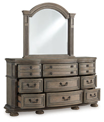 Ardenfield Queen Upholstered Sleigh Bed, Dresser and Mirror
