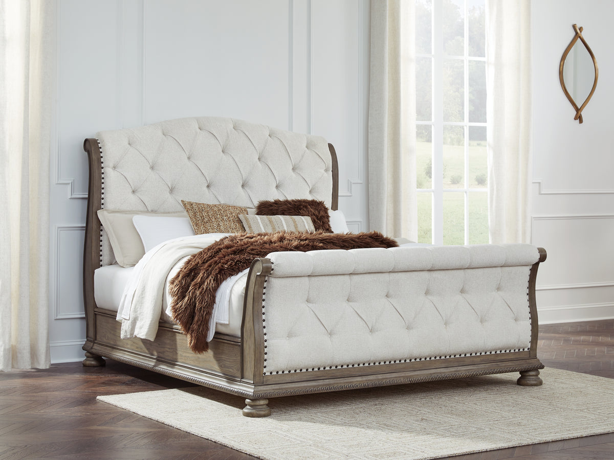 Best Deals Furniture - Ashley Furniture - Ardenfield King Upholstered Sleigh Bed - King Upholstered Sleigh Bed / Light Brown - B944B4