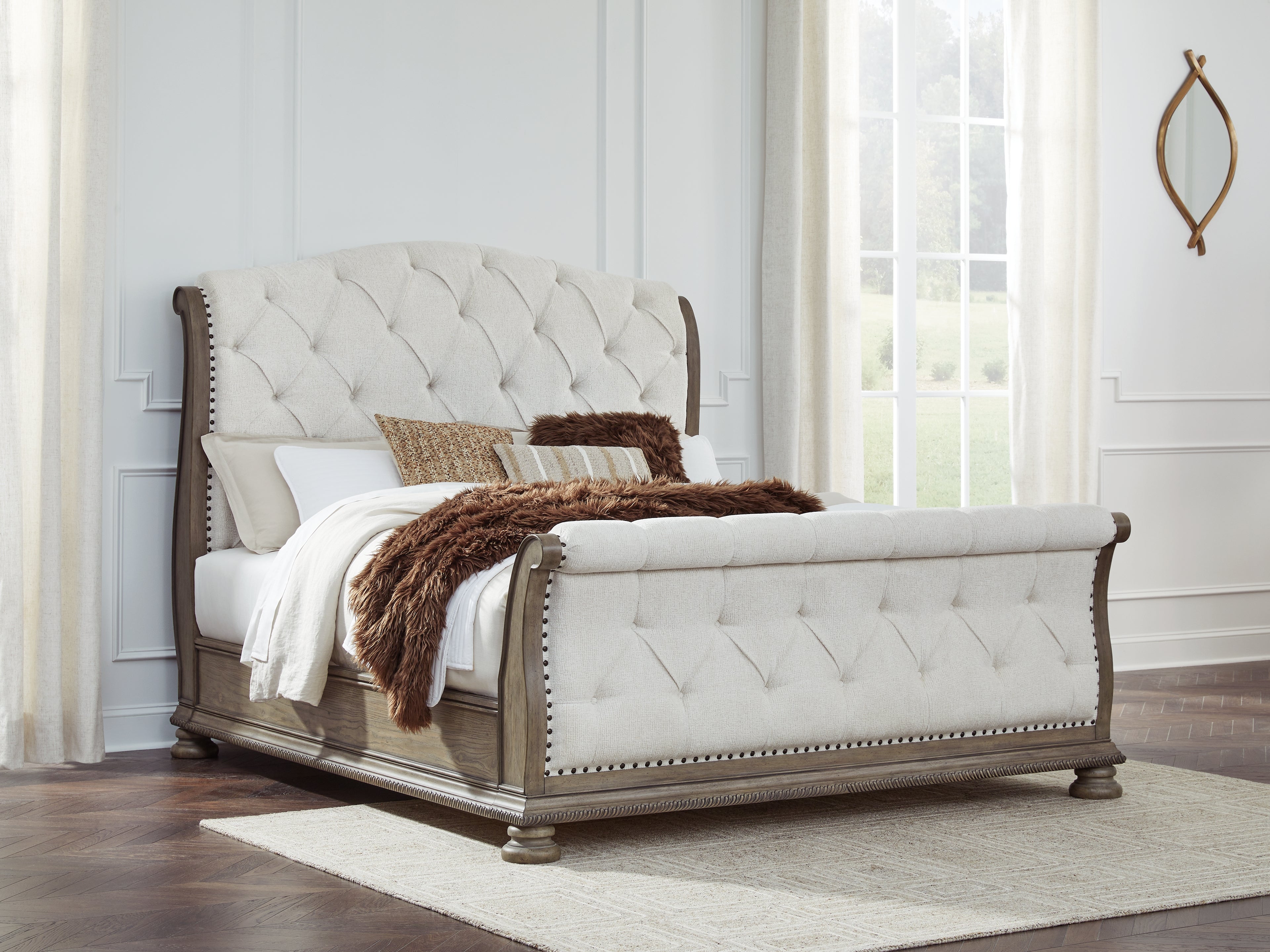 Best Deals Furniture - Ashley Furniture - Ardenfield California King Upholstered Sleigh Bed - California King Upholstered Sleigh Bed / Light Brown - B944B5