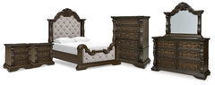 Best Deals Furniture - Ashley Furniture - Maylee Queen Panel Bed, Dresser, Mirror, Chest and 2 Nightstands - Queen Panel Bed, Dresser, Mirror, Chest and 2 Nightstands / Dark Brown - B947B16