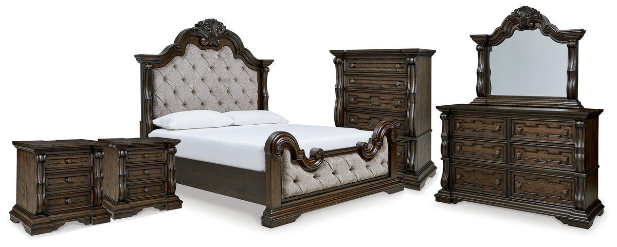 Best Deals Furniture - Ashley Furniture - Maylee King Upholstered Bed, Dresser, Mirror, Chest and 2 Nightstands - King Upholstered Bed, Dresser, Mirror, Chest and 2 Nightstands - B947B13