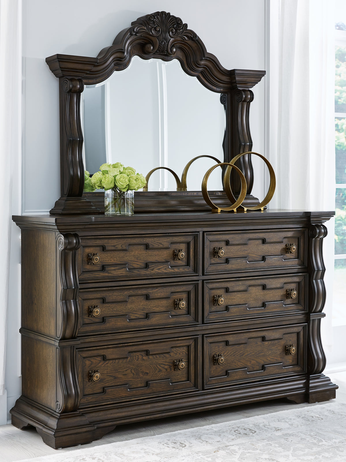 Best Deals Furniture - Ashley Furniture - Maylee Dresser and Mirror - Dresser and Mirror / Dark Brown - B947B1