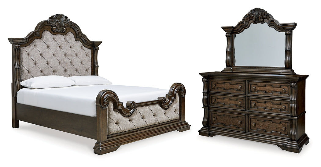 Best Deals Furniture - Ashley Furniture - Maylee Queen Upholstered Bed, Dresser and Mirror - Queen Upholstered Bed, Dresser and Mirror - B947B3