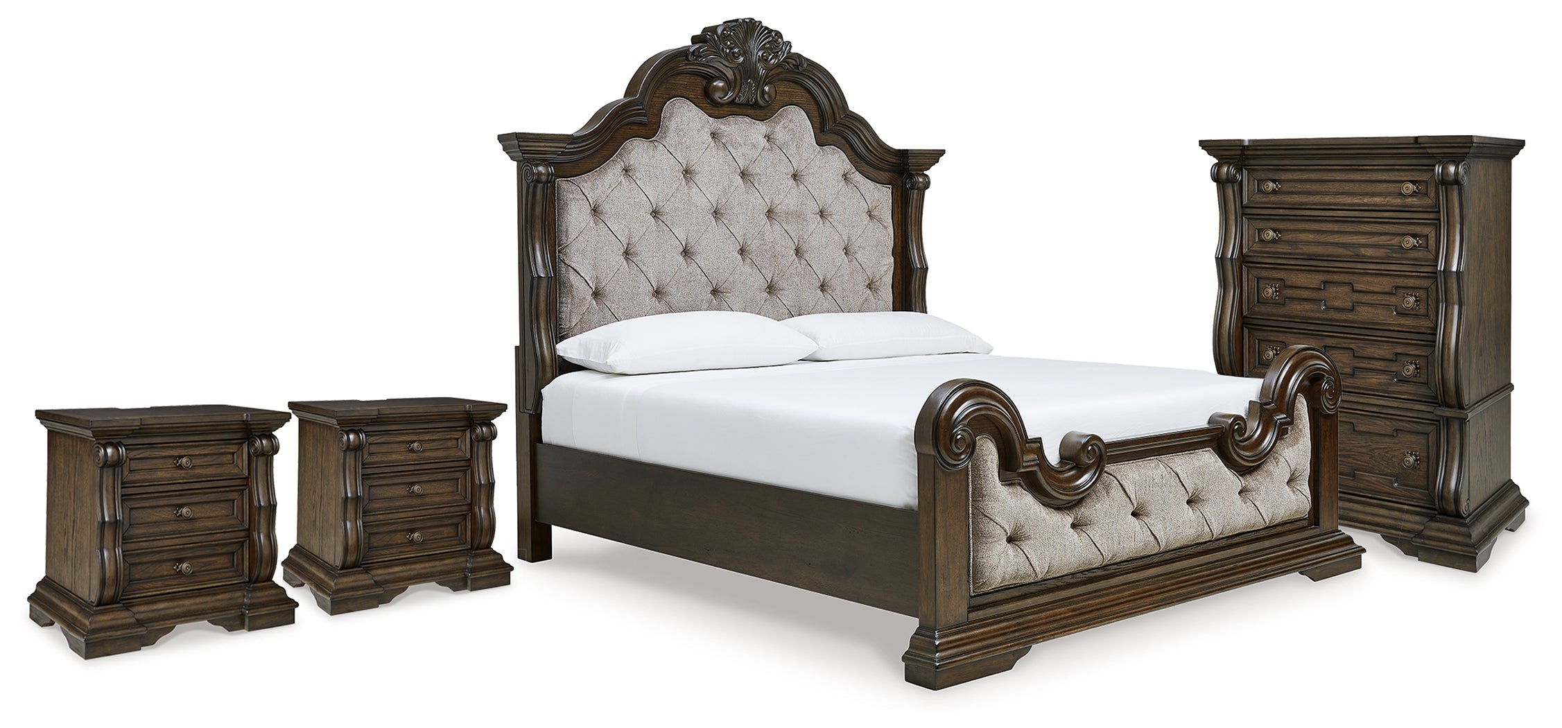 Best Deals Furniture - Ashley Furniture - Maylee King Upholstered Panel Bed, Chest and 2 Nightstands - King Upholstered Panel Bed, Chest and 2 Nightstands - B947B19