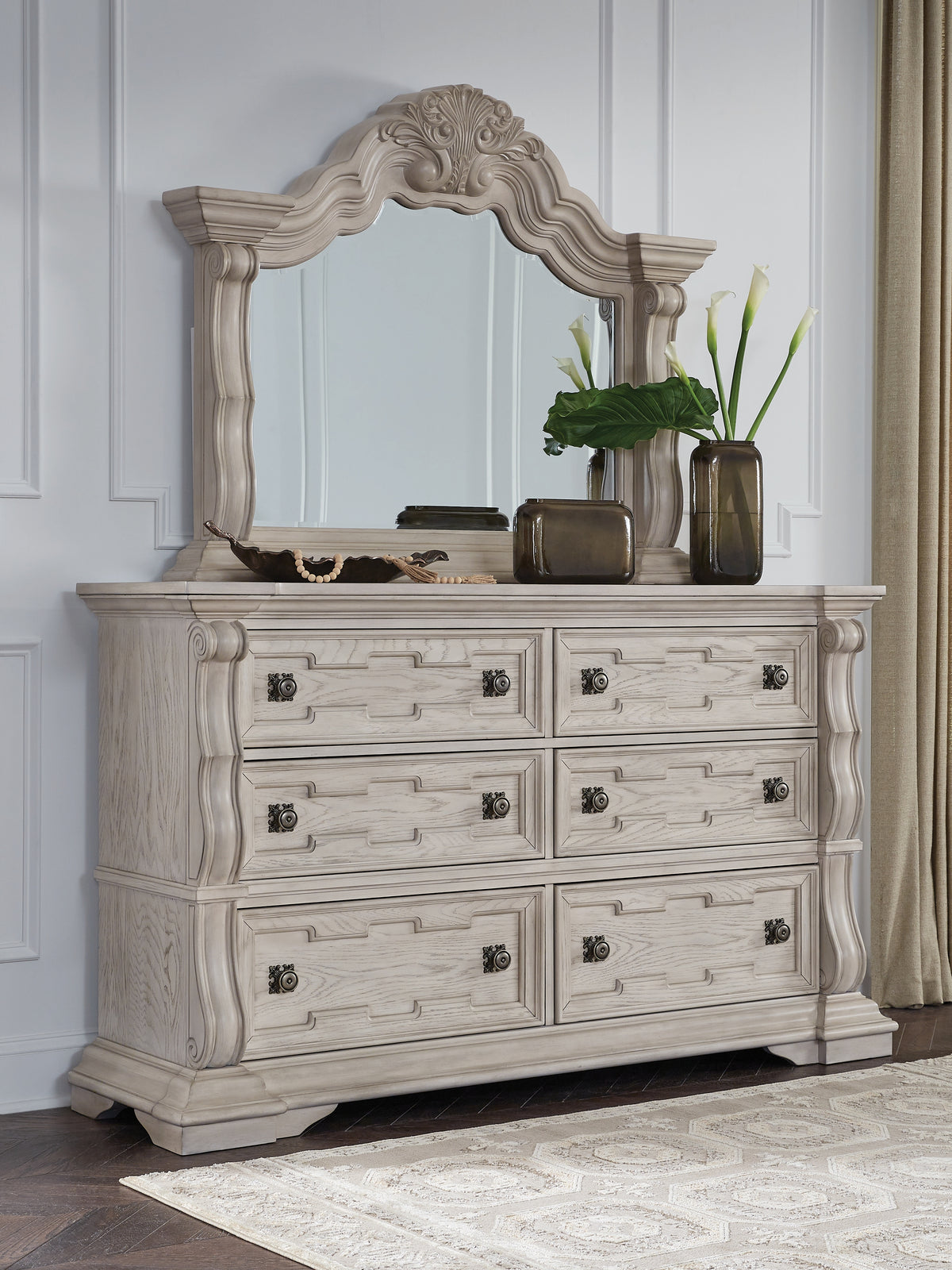 Best Deals Furniture - Ashley Furniture - Bruchandi Dresser and Mirror - Dresser and Mirror / Antique White - PCB948B1
