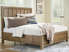 Best Deals Furniture - Ashley Furniture - Cabalynn California King Panel Bed with Storage - California King Panel Bed with Storage / Light Brown - B974B9