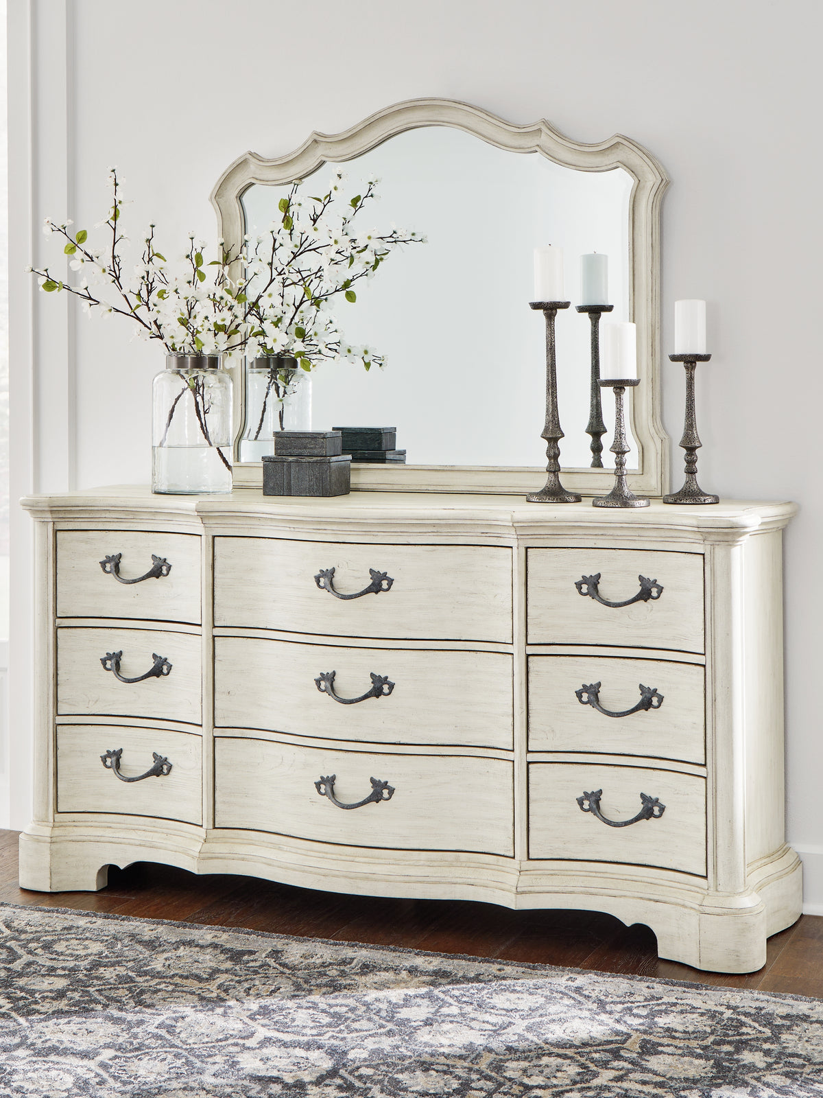 Best Deals Furniture - Ashley Furniture - Arlendyne Dresser and Mirror - Dresser and Mirror / Antique White - B980B1