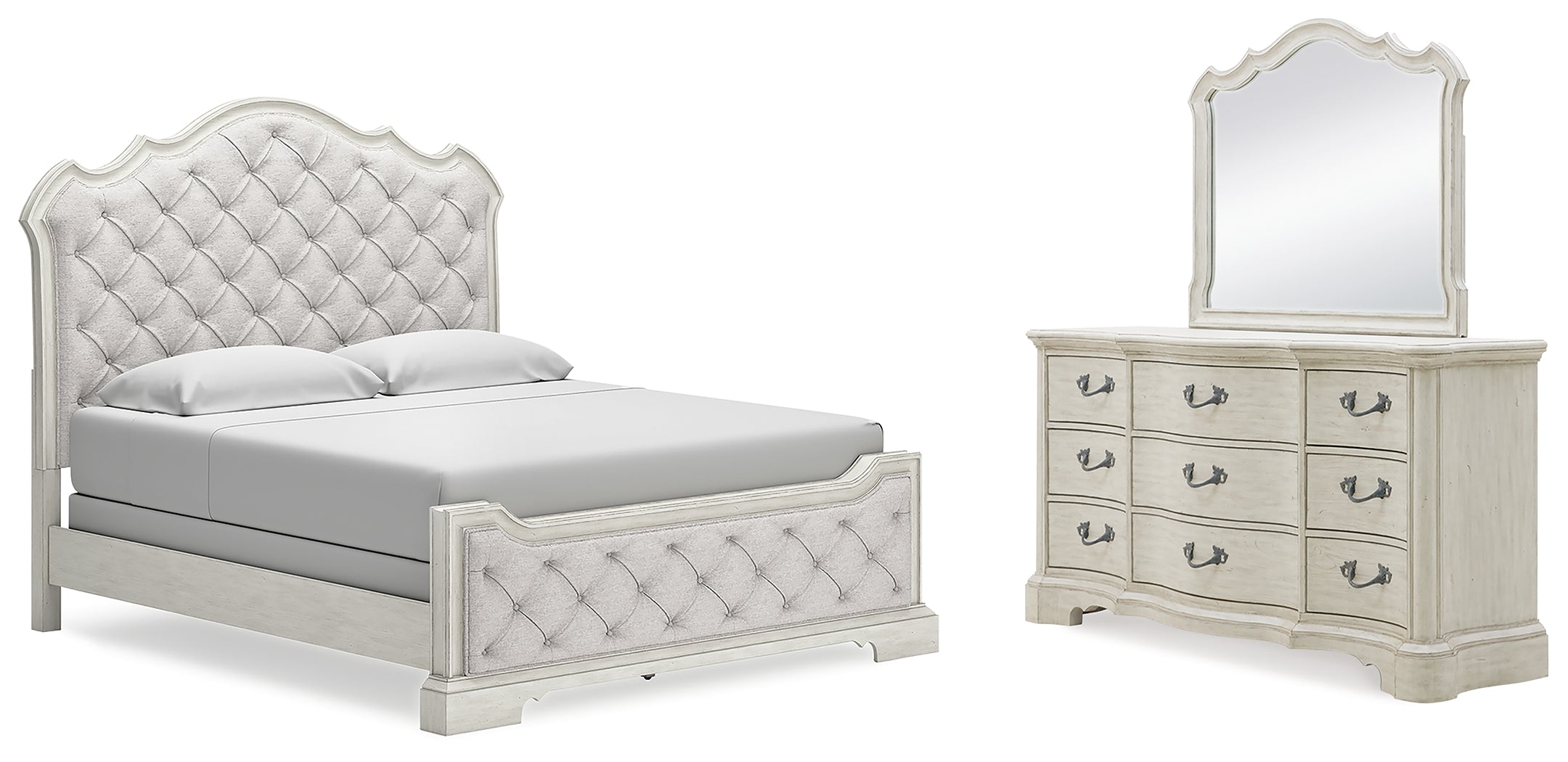 Best Deals Furniture - Ashley Furniture - Arlendyne California King Upholstered Bed, Dresser and Mirror - California King Upholstered Bed, Dresser and Mirror - B980B10