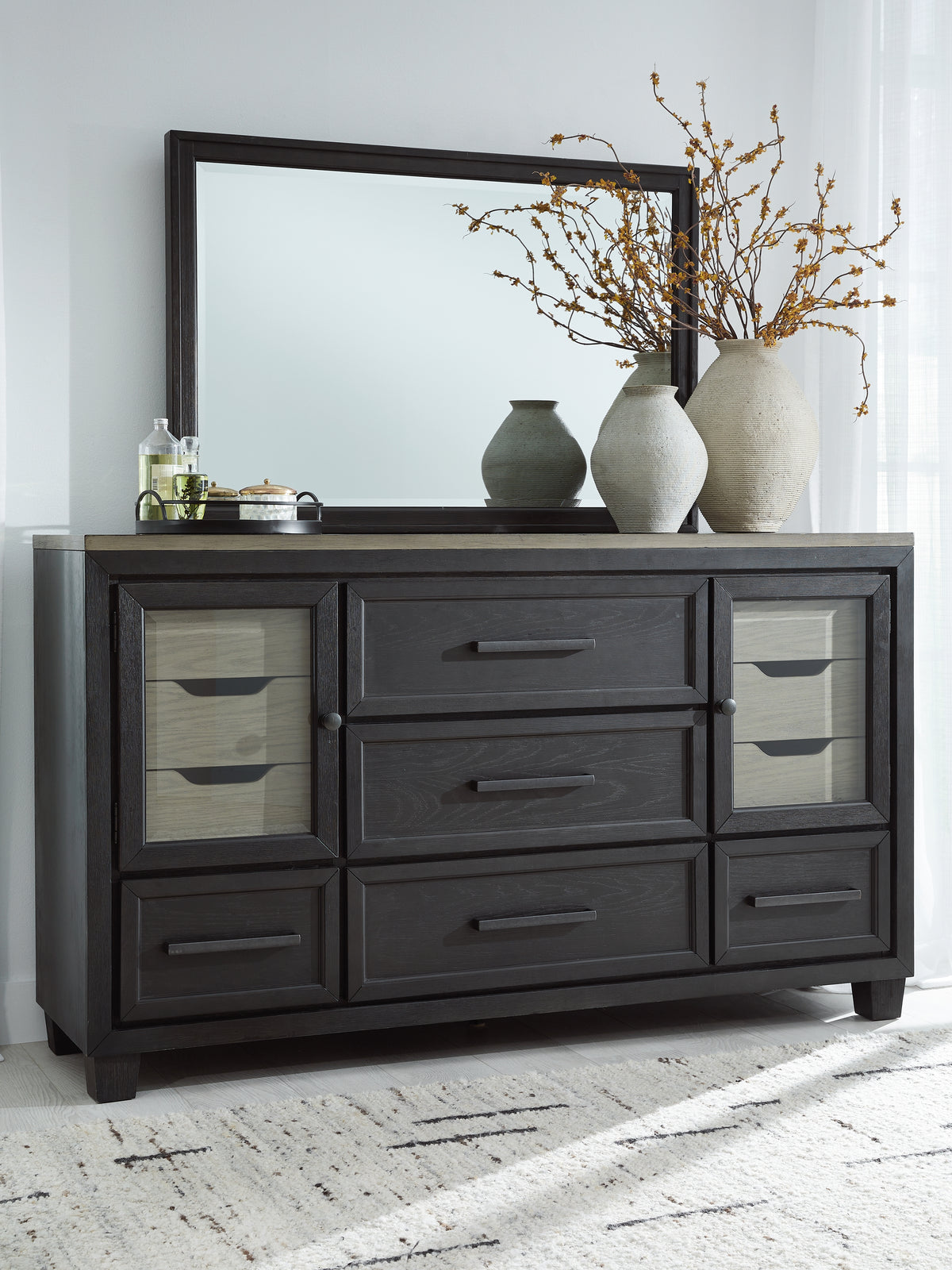 Best Deals Furniture - Ashley Furniture - Foyland Dresser and Mirror - Dresser and Mirror / Black/Brown - B989B1