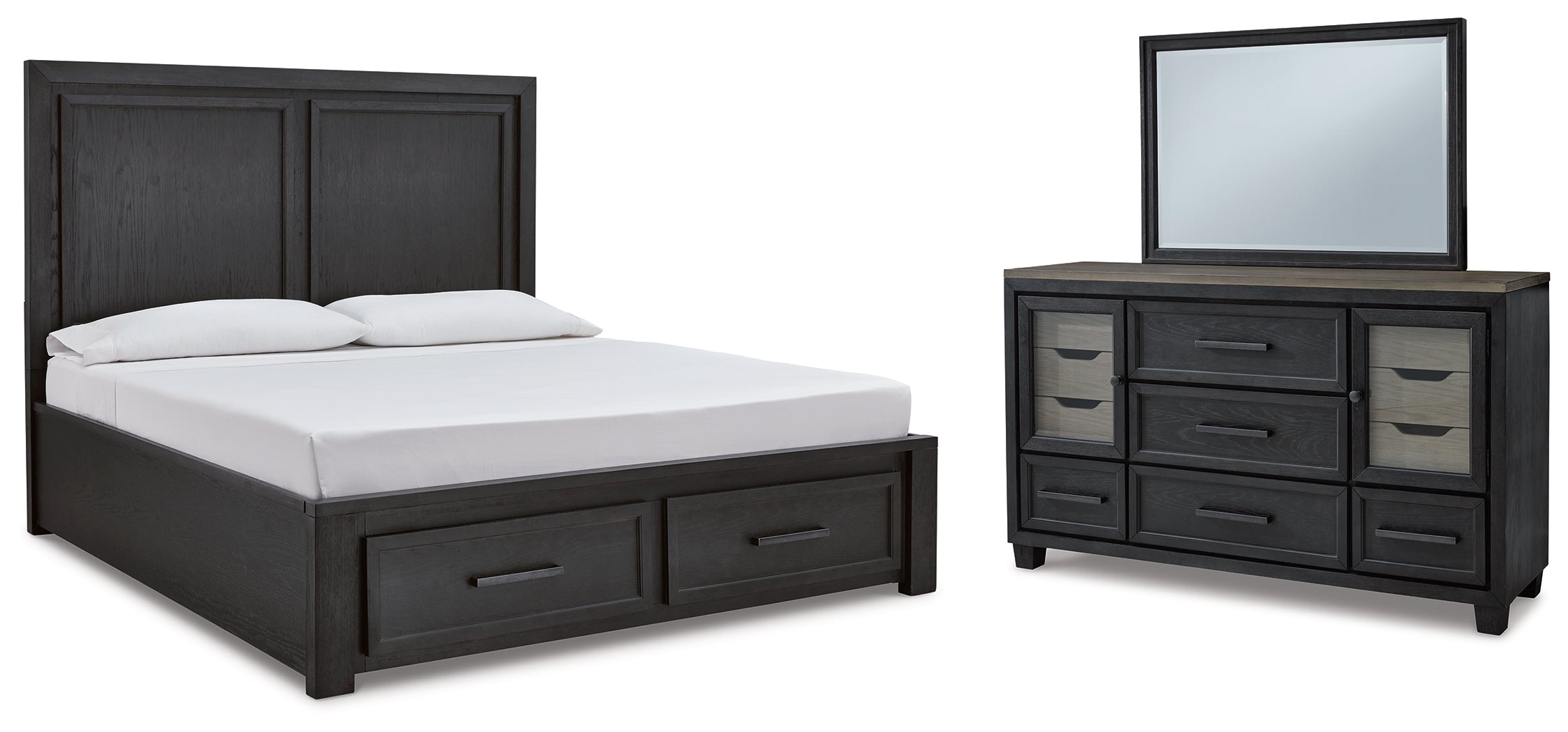 Best Deals Furniture - Ashley Furniture - Foyland California King Panel Storage Bed, Dresser and Mirror - California King Panel Storage Bed, Dresser and Mirror - B989B8