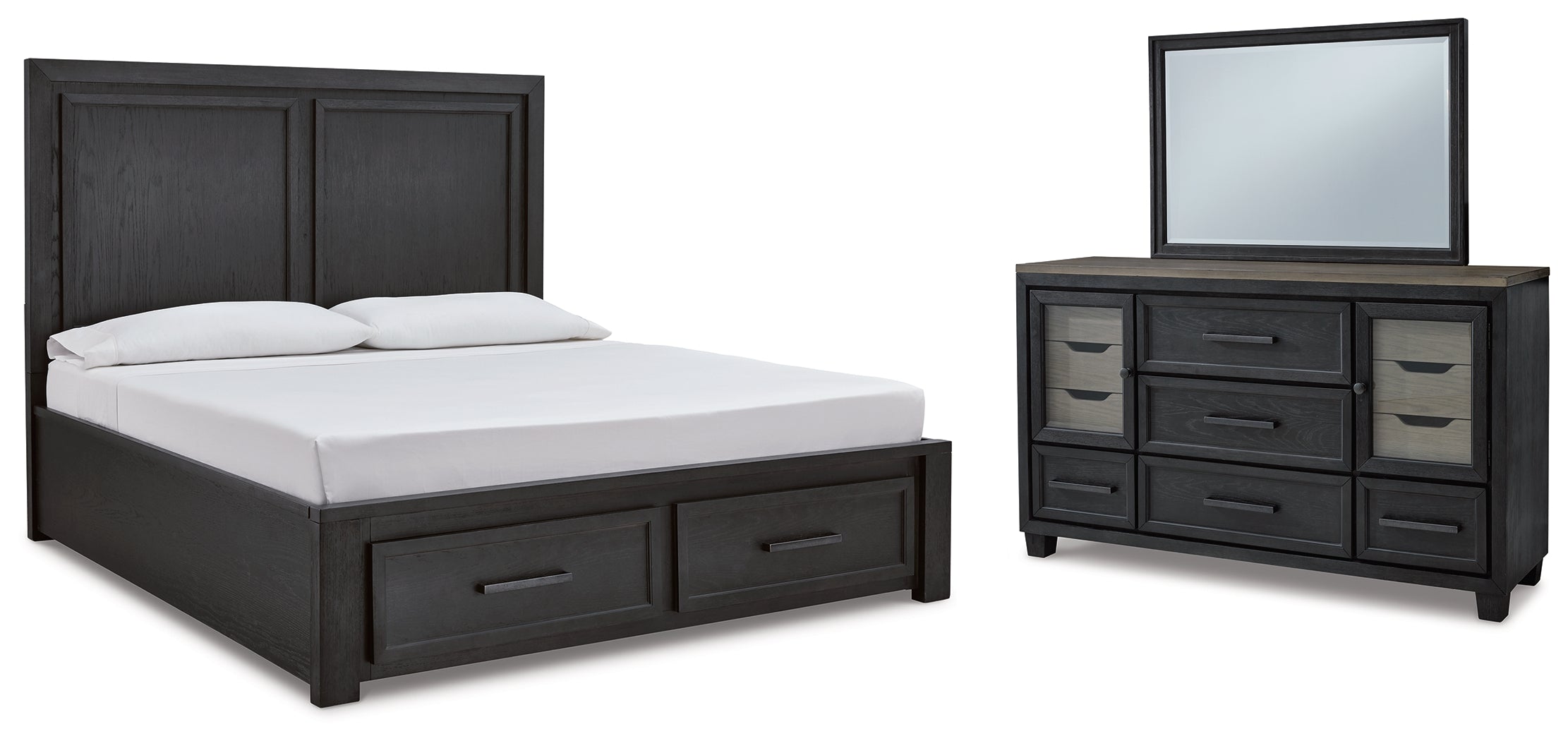 Best Deals Furniture - Ashley Furniture - Foyland King Panel Storage Bed, Dresser and Mirror - King Panel Storage Bed, Dresser and Mirror - B989B7