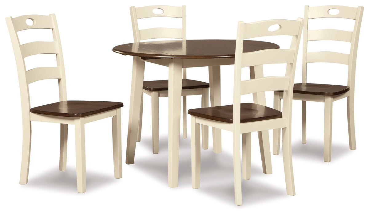 Best Deals Furniture - Ashley Furniture - Woodanville Dining Table with 4 Chairs - Dining Table with 4 Chairs / Cream/Brown - D335D3