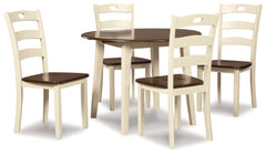 Best Deals Furniture - Ashley Furniture - Woodanville Dining Table with 4 Chairs - Dining Table with 4 Chairs / Cream/Brown - D335D3