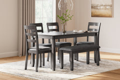 Best Deals Furniture - Ashley Furniture - Bridson Dining Table and Chairs with Bench (Set of 6) - RECT DRM Table Set (6/CN) / Gray - D383-325