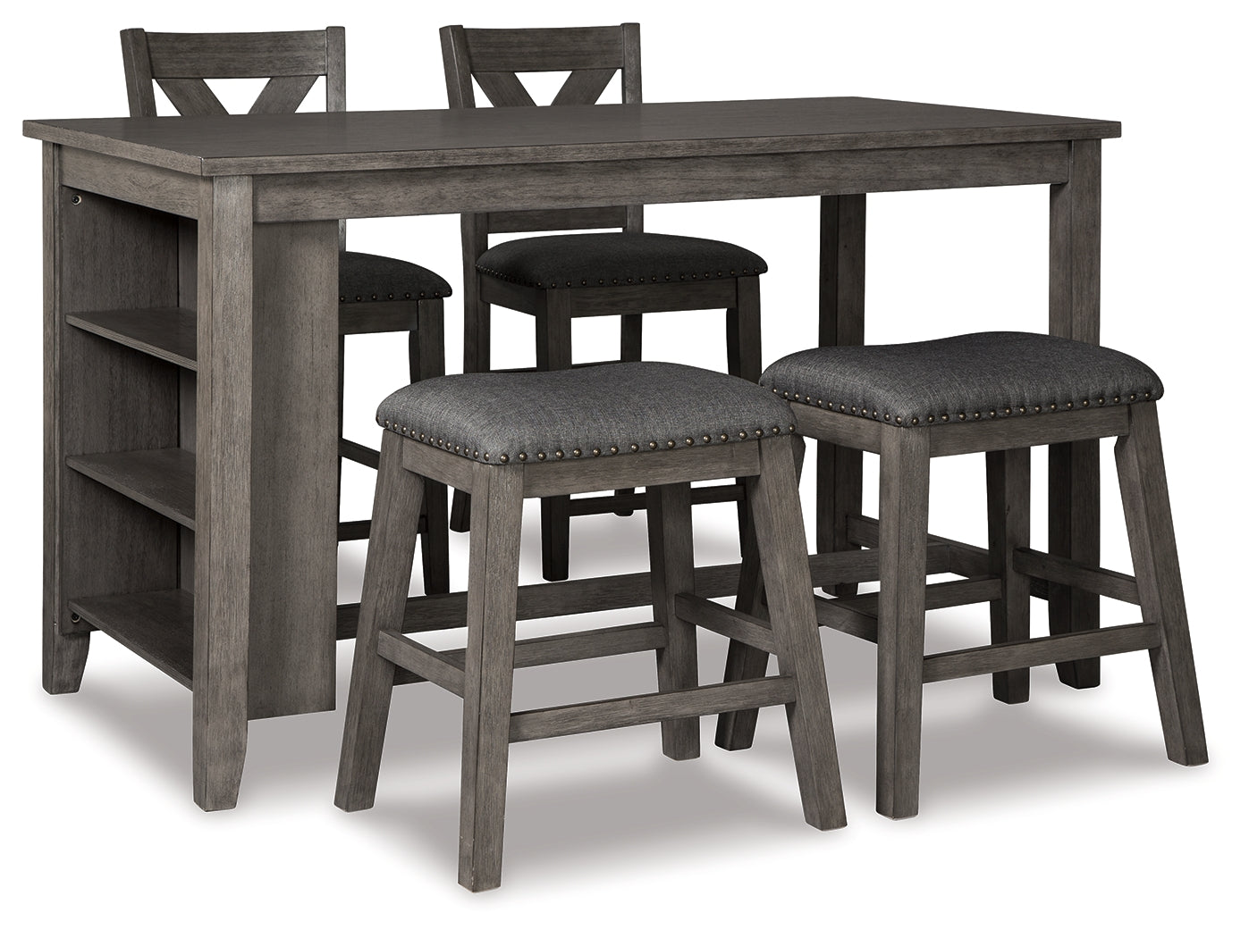 Best Deals Furniture - Ashley Furniture - Caitbrook Counter Height Dining Table and 4 Barstools - Counter Height Dining Table and 4 Barstools / Gray - D388D1