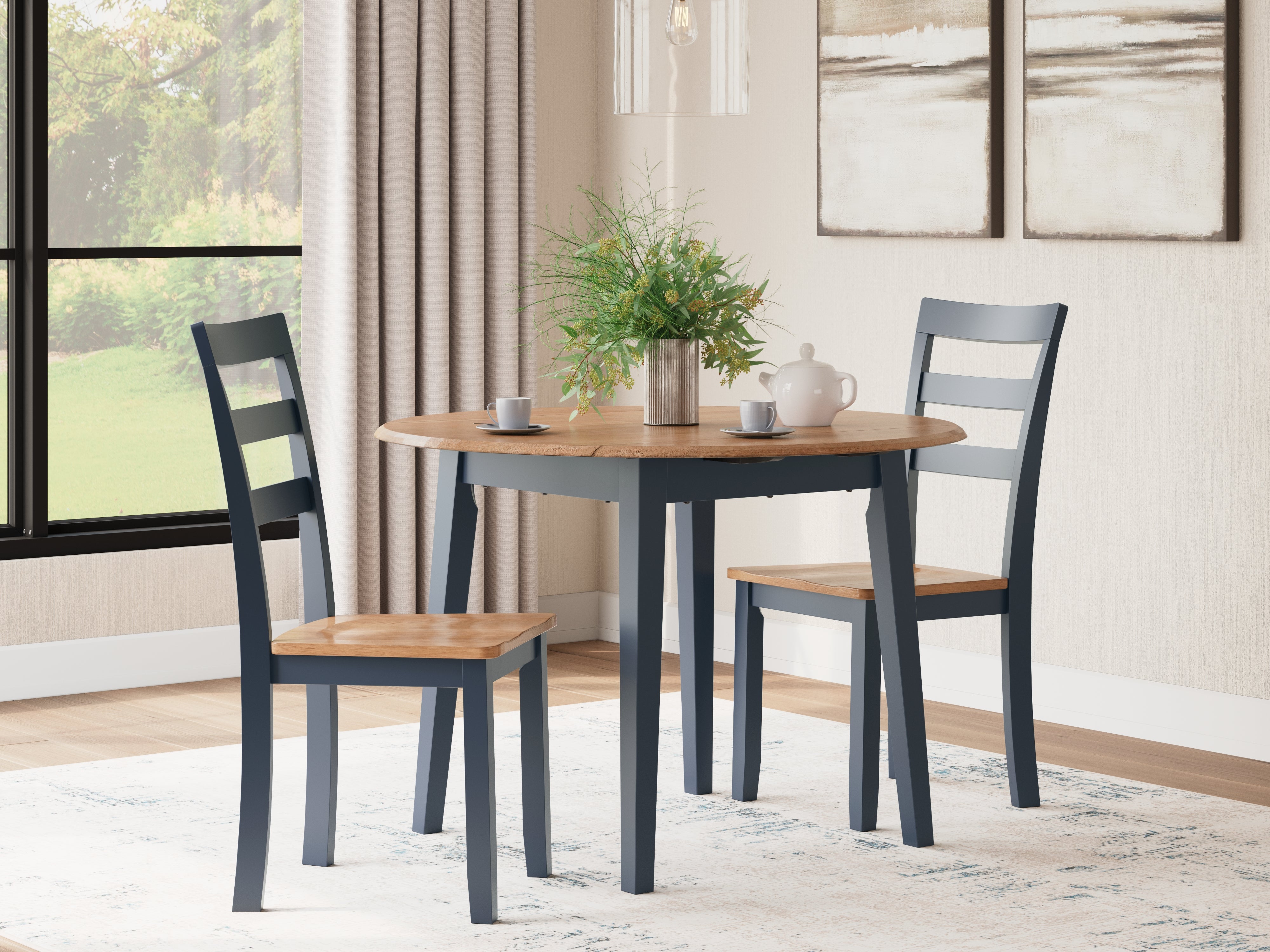 Best Deals Furniture - Ashley Furniture - Gesthaven Dining Table and 2 Chairs - Dining Table and 2 Chairs / Natural/Blue - D399D4