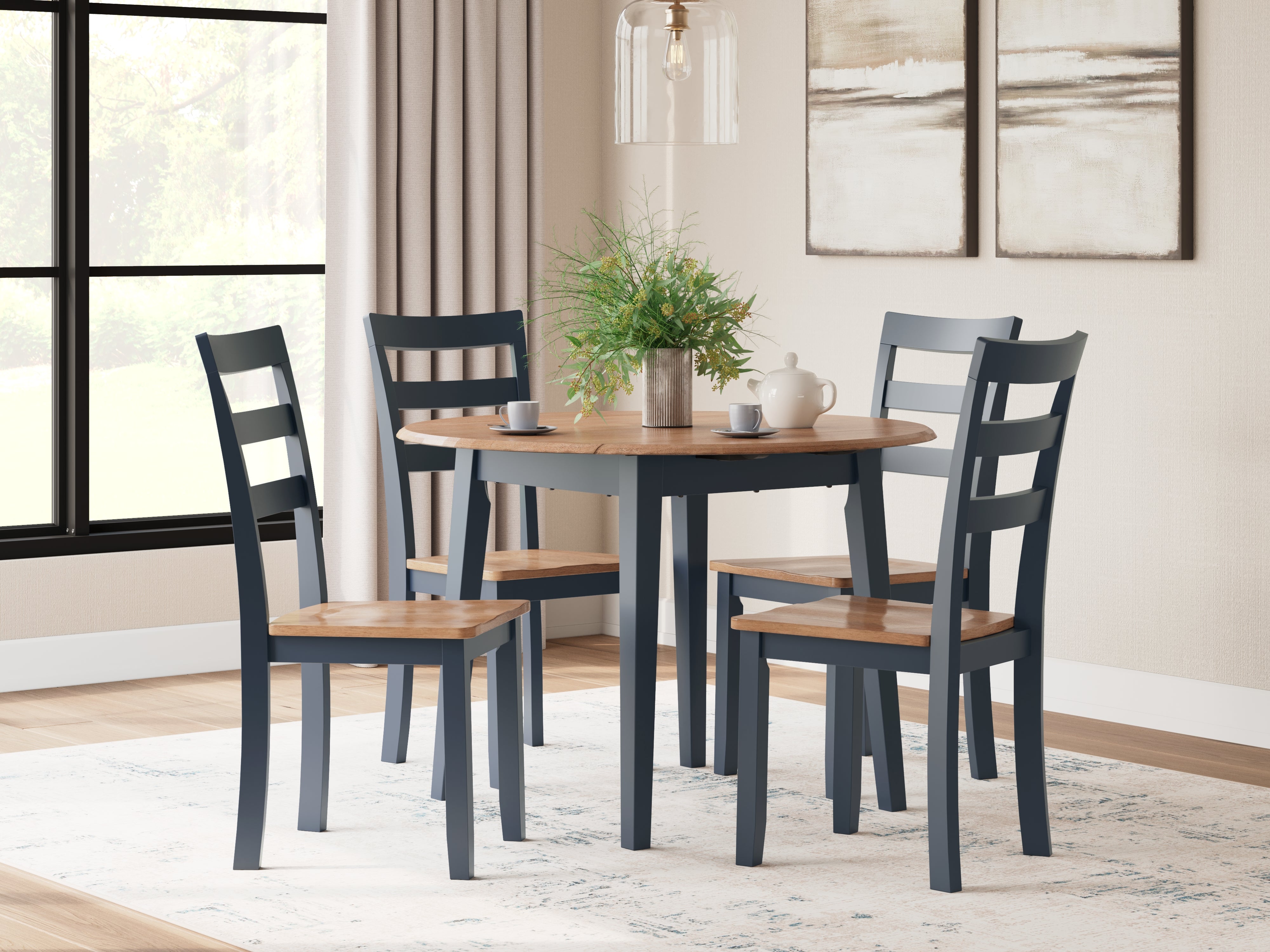Best Deals Furniture - Ashley Furniture - Gesthaven Dining Table and 4 Chairs - Dining Table and 4 Chairs / Natural/Blue - D399D1