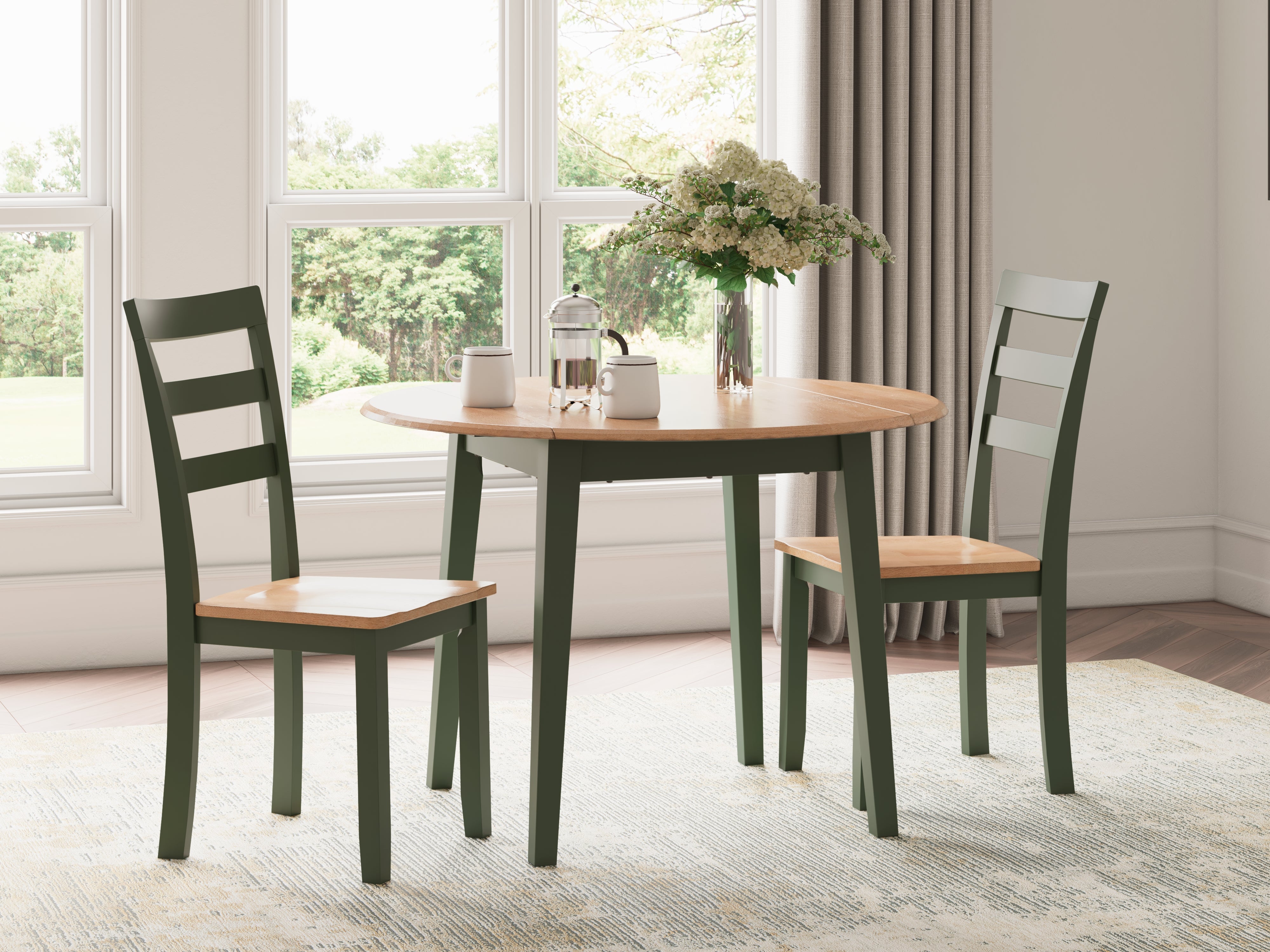 Best Deals Furniture - Ashley Furniture - Gesthaven Dining Table and 2 Chairs - Dining Table and 2 Chairs / Natural/Green - D401D4