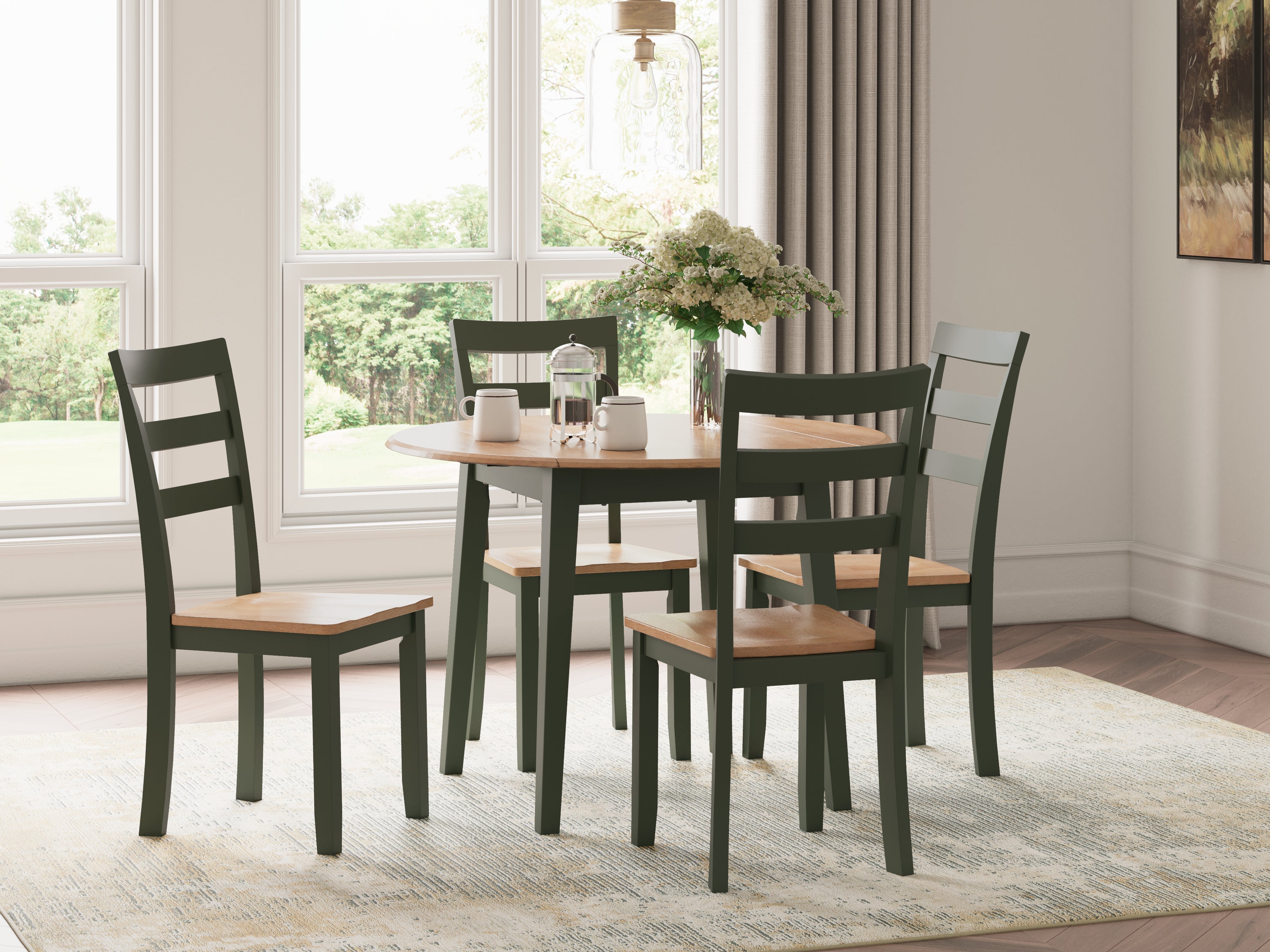 Best Deals Furniture - Ashley Furniture - Gesthaven Dining Table and 4 Chairs - Dining Table and 4 Chairs / Natural/Green - D401D1
