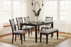 Best Deals Furniture - Ashley Furniture - Langwest Dining Table and 4 Chairs and Bench (Set of 6) - Dining Room Table Set (6/CN) / Brown - D422-325