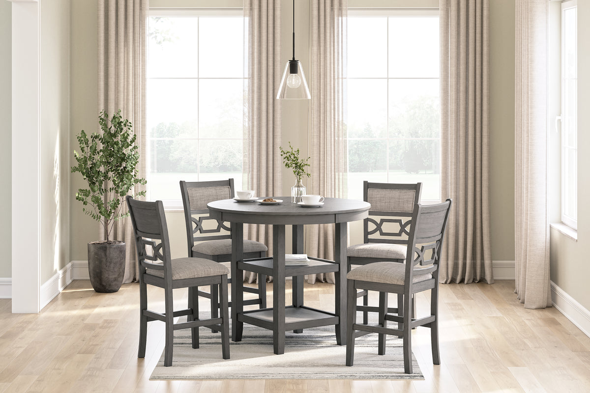 Best Deals Furniture - Ashley Furniture - Wrenning Counter Height Dining Table and 4 Barstools (Set of 5) - DRM Counter Table Set (5/CN) / Gray - D425-223