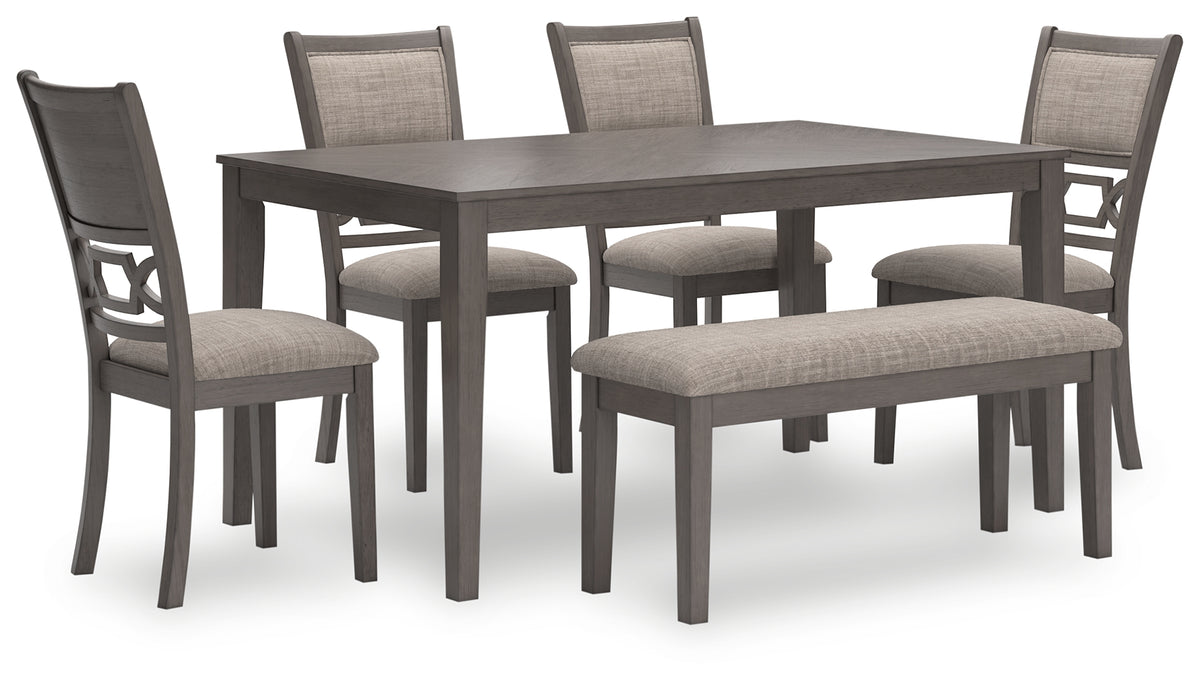 Best Deals Furniture - Ashley Furniture - Wrenning Dining Table and 4 Chairs and Bench (Set of 6) - Dining Room Table Set (6/CN) / Gray - D425-325