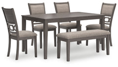Best Deals Furniture - Ashley Furniture - Wrenning Dining Table and 4 Chairs and Bench (Set of 6) - Dining Room Table Set (6/CN) / Gray - D425-325