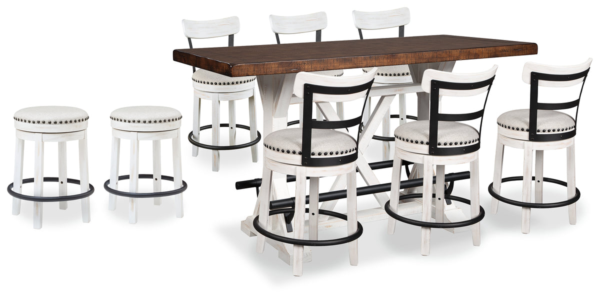 Best Deals Furniture - Ashley Furniture - Valebeck Counter Height Dining Table and 8 Barstools - Counter Height Dining Table and 8 Barstools / Multi - D546D30