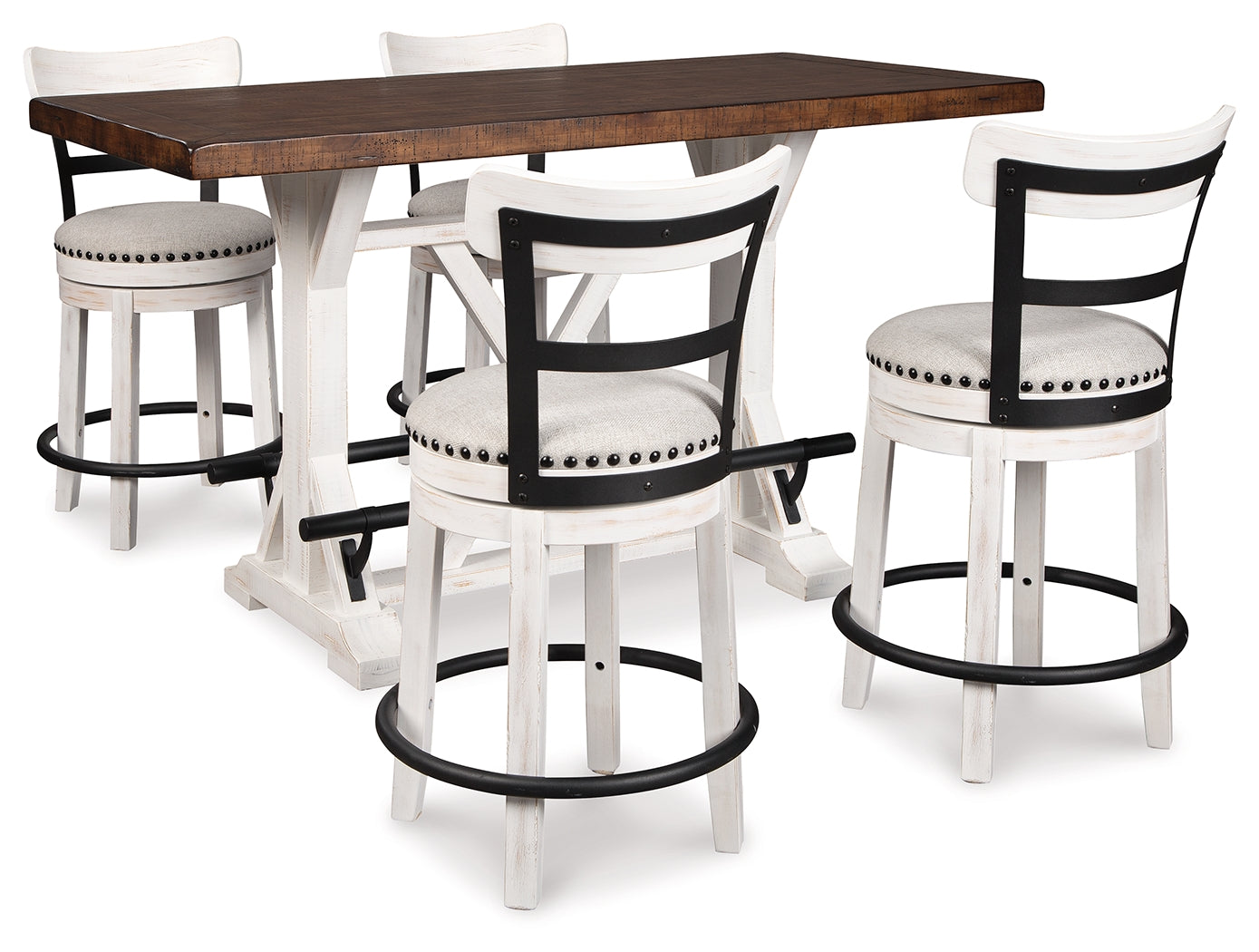 Best Deals Furniture - Ashley Furniture - Valebeck Counter Height Dining Table and 4 Barstools - Counter Height Dining Table and 4 Barstools / White - D546D4