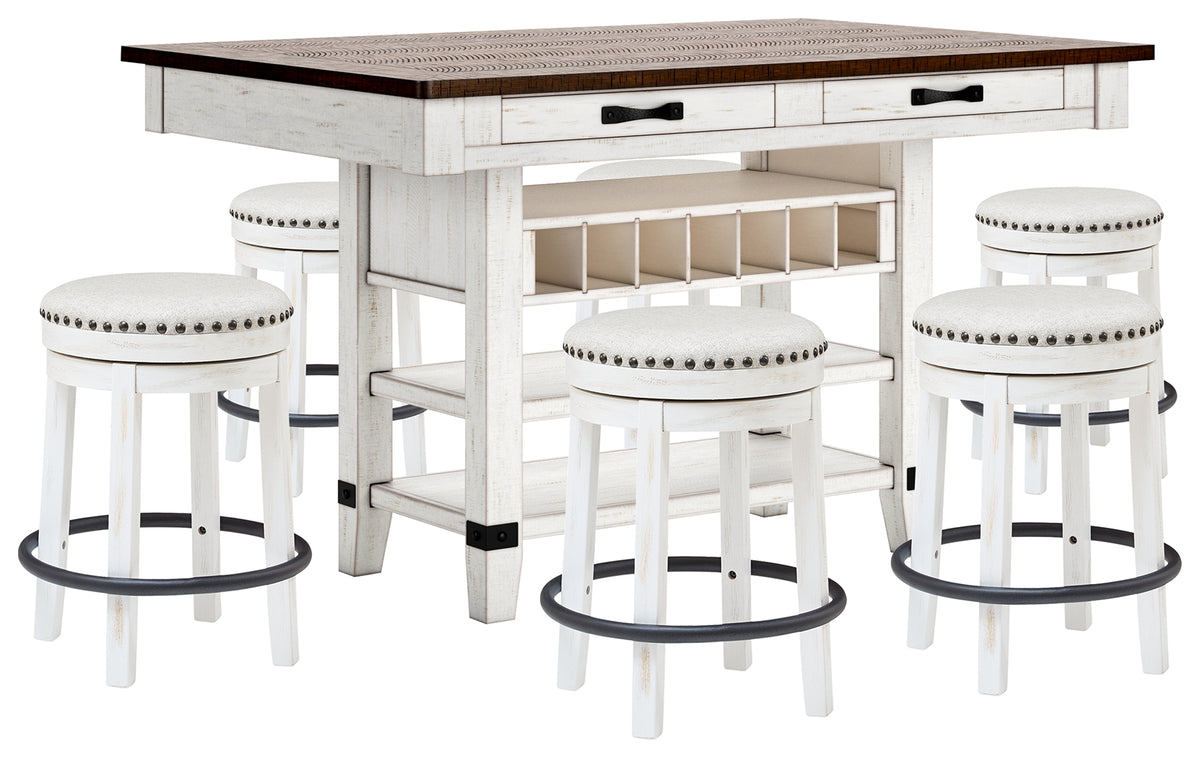 Best Deals Furniture - Ashley Furniture - Valebeck Counter Height Dining Table and 6 Barstools - Counter Height Dining Table and 6 Barstools / Multi - D546D33